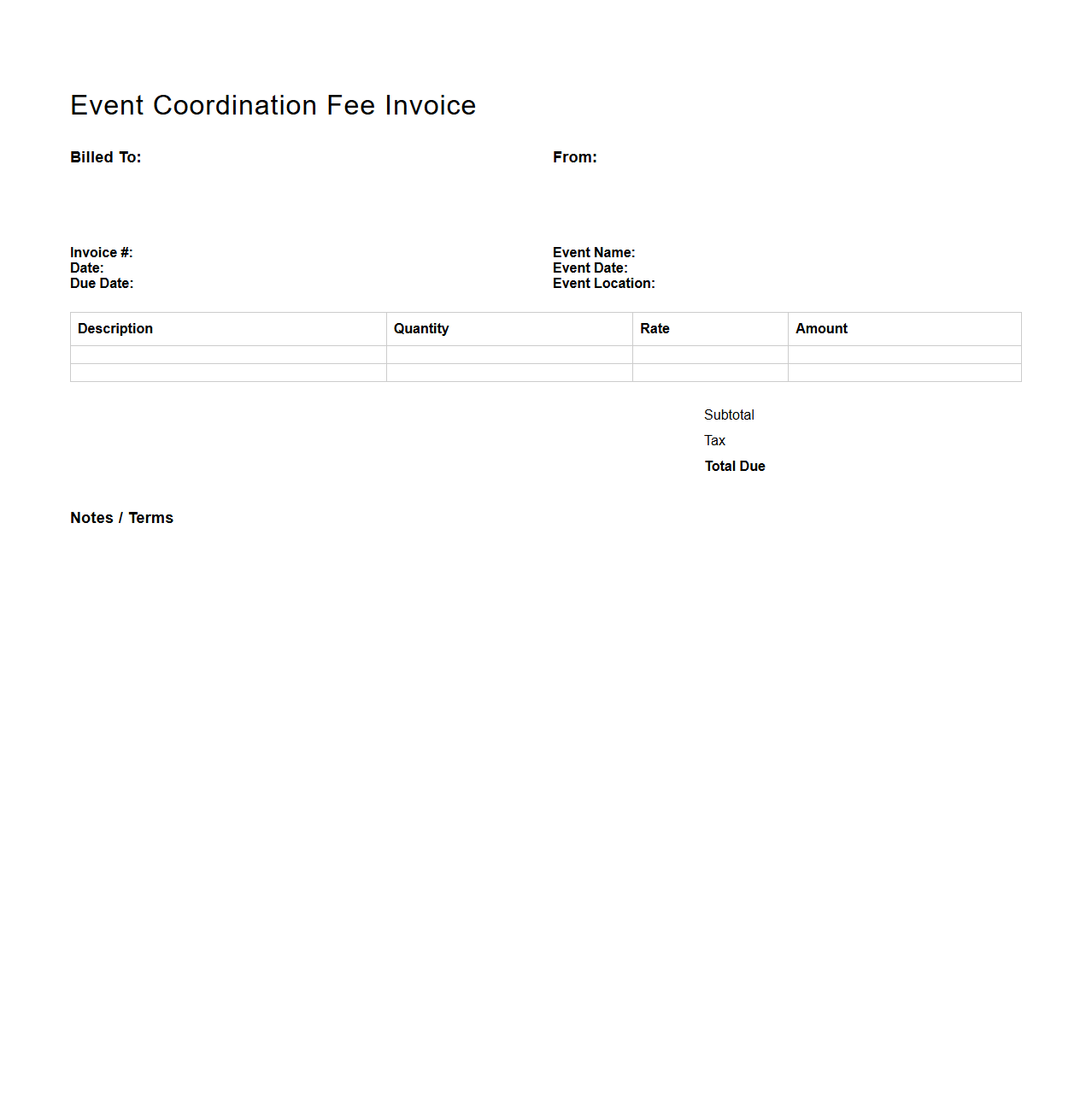 Event Coordination Fee Invoice Template