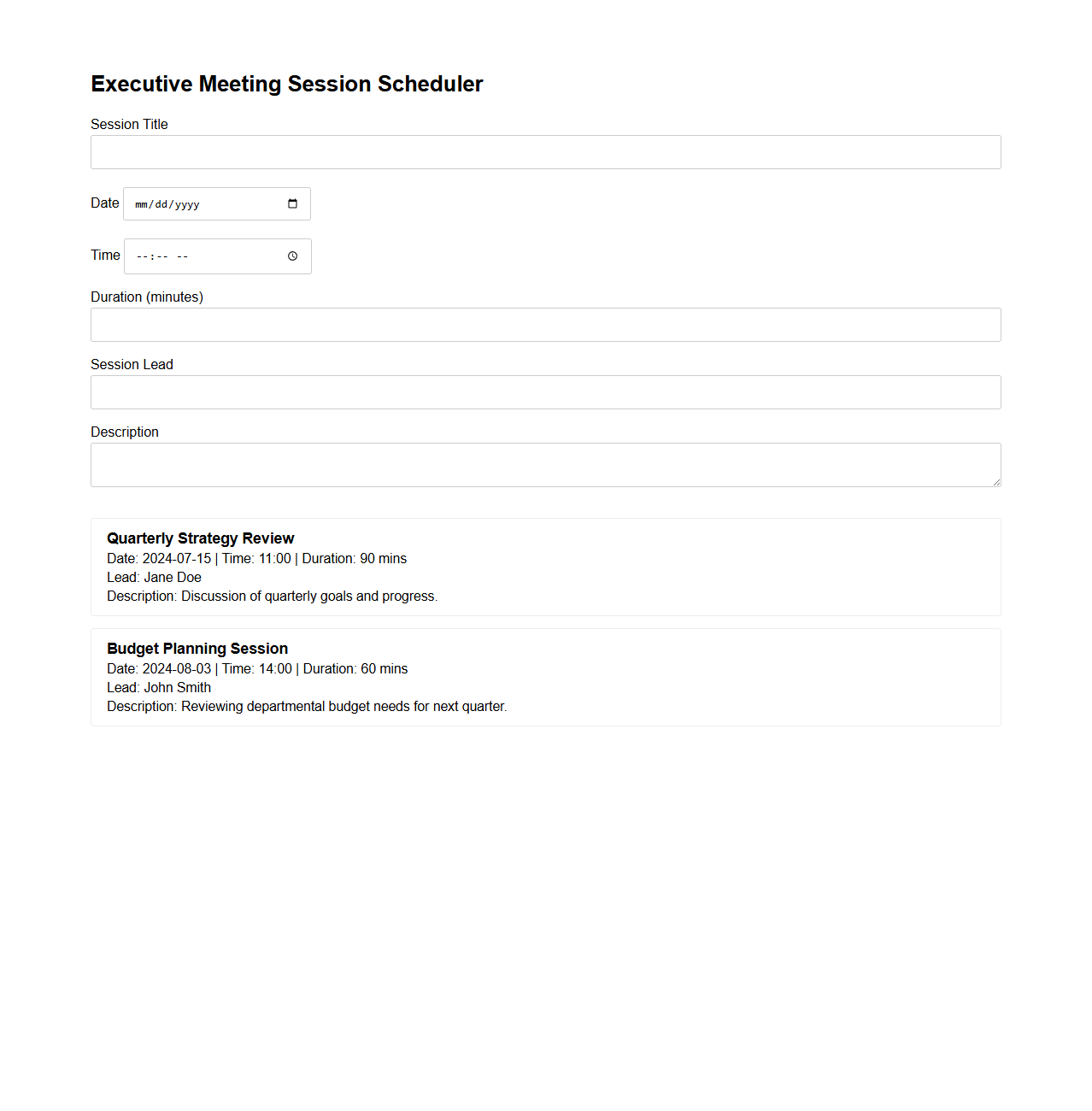 Executive Meeting Session Scheduler