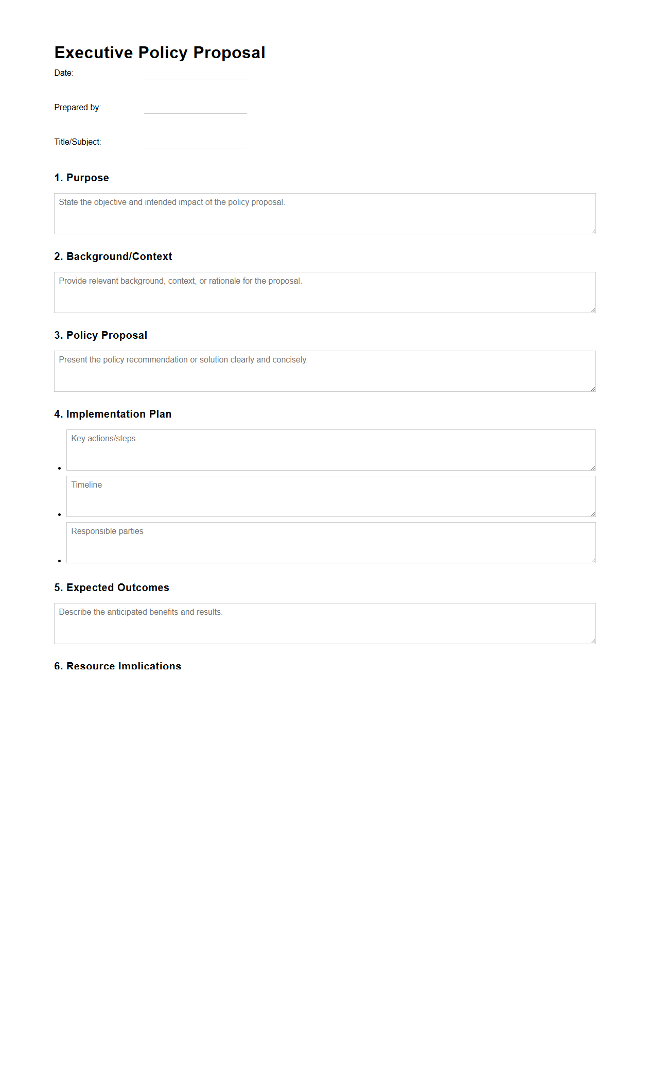 Executive Policy Proposal Format for Officials
