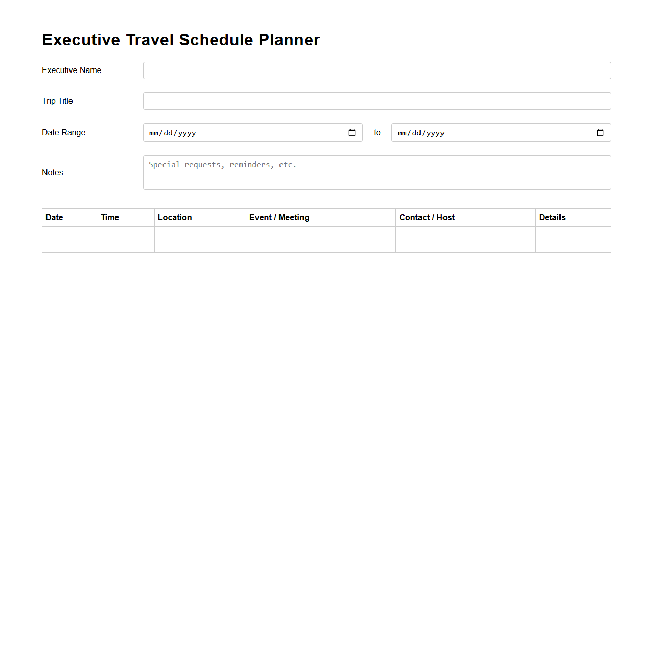 Executive Travel Schedule Planner