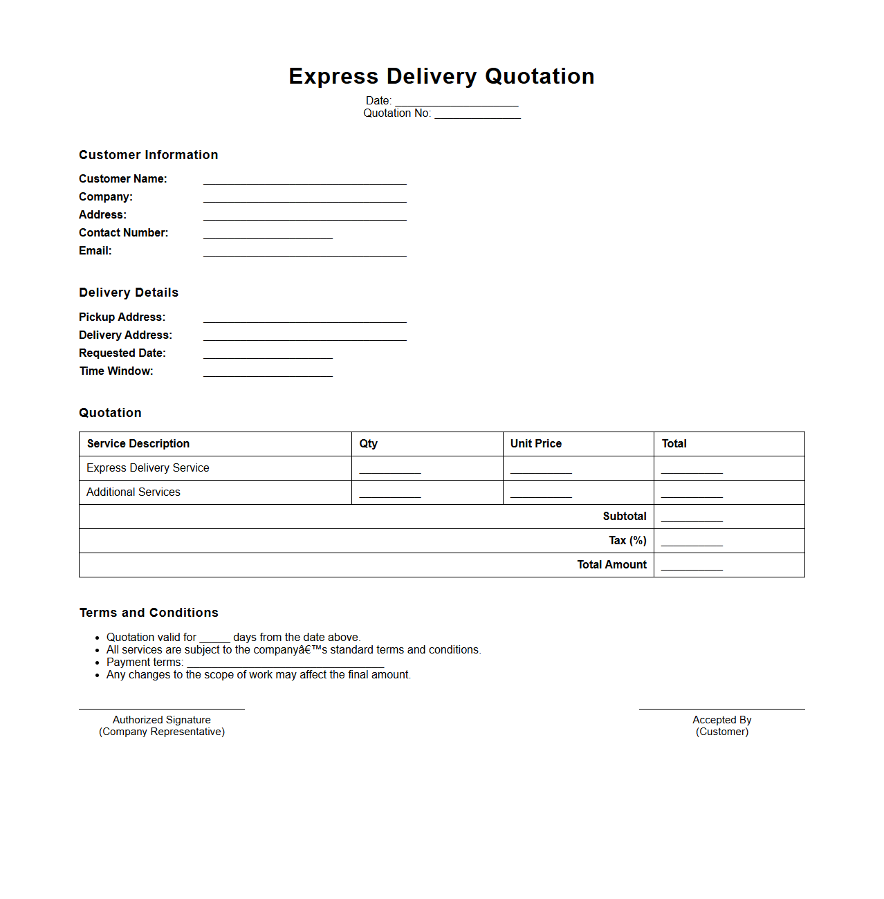 Express Delivery Quotation Sample