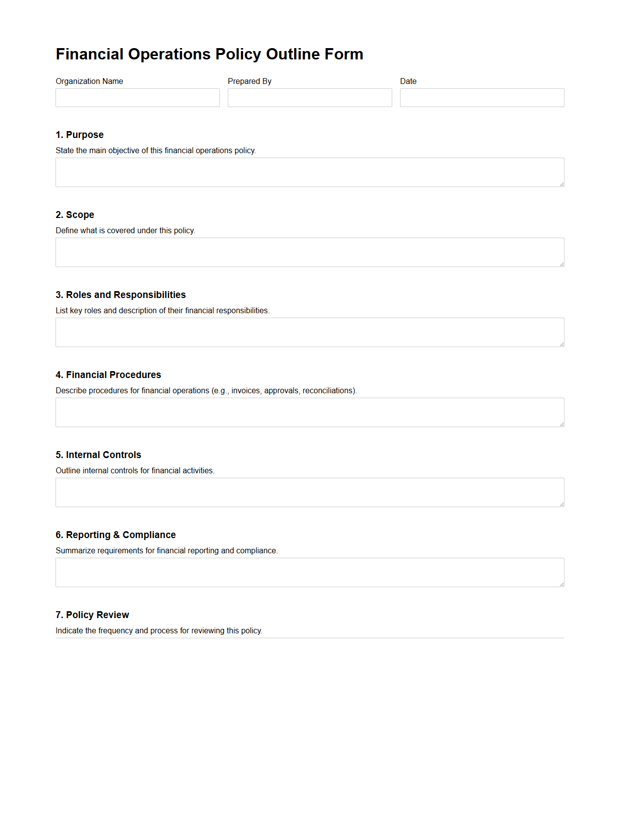Financial Operations Policy Outline Form