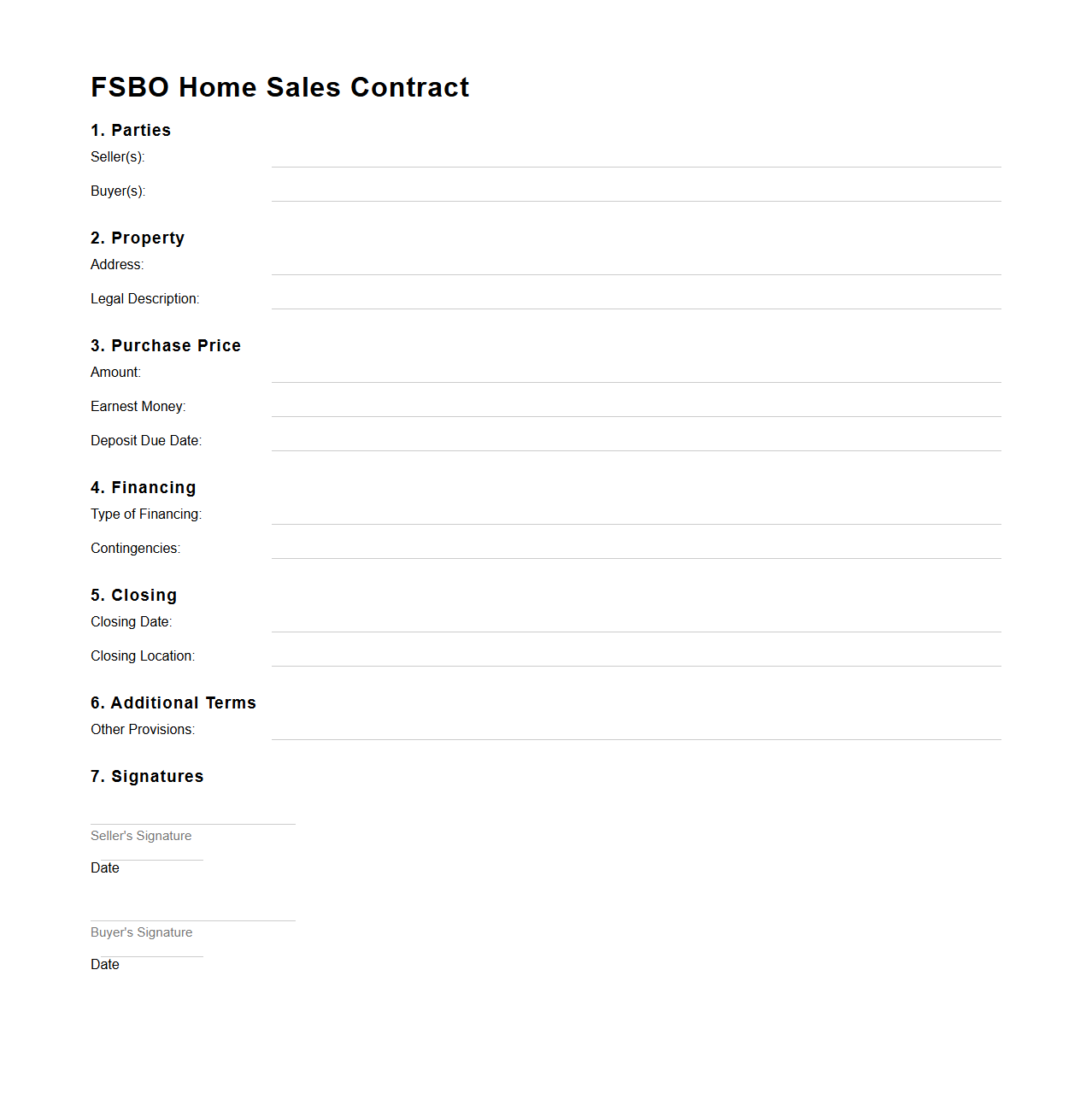 FSBO Home Sales Contract Template