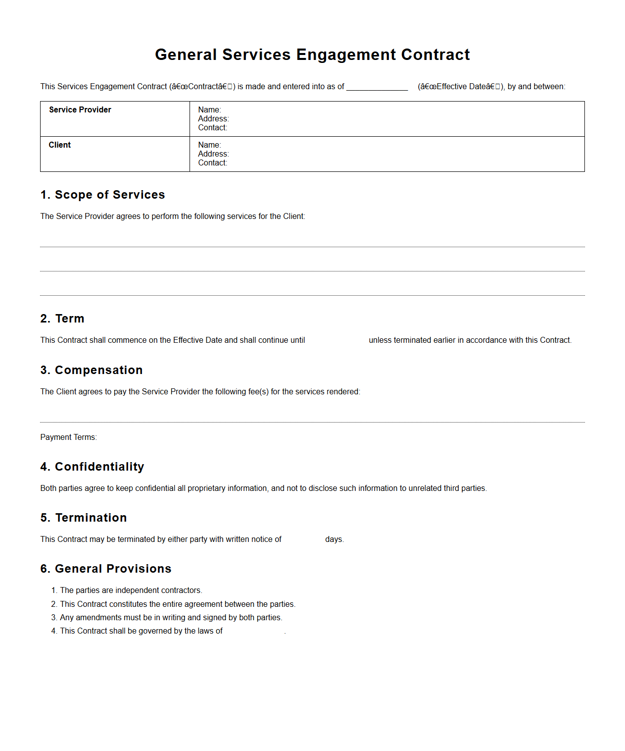 General Services Engagement Contract Format