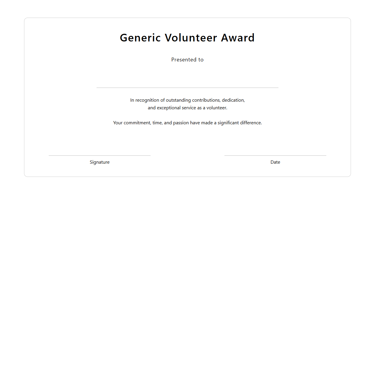 Generic Volunteer Award Template