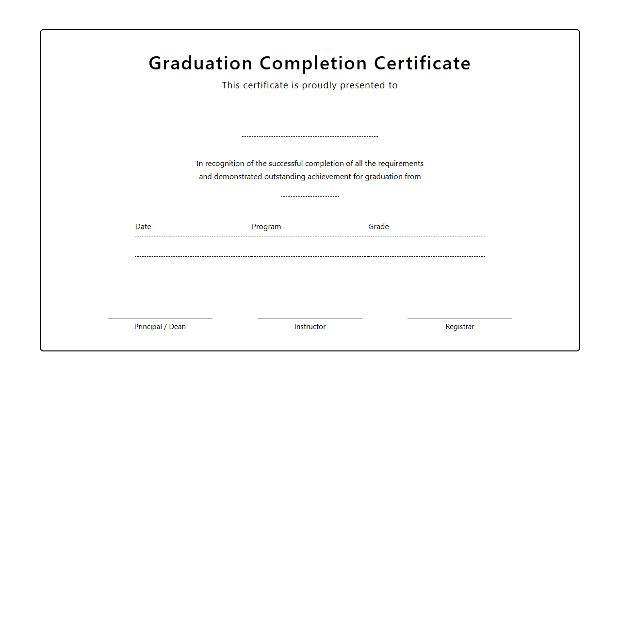 Graduation Completion Certificate Template