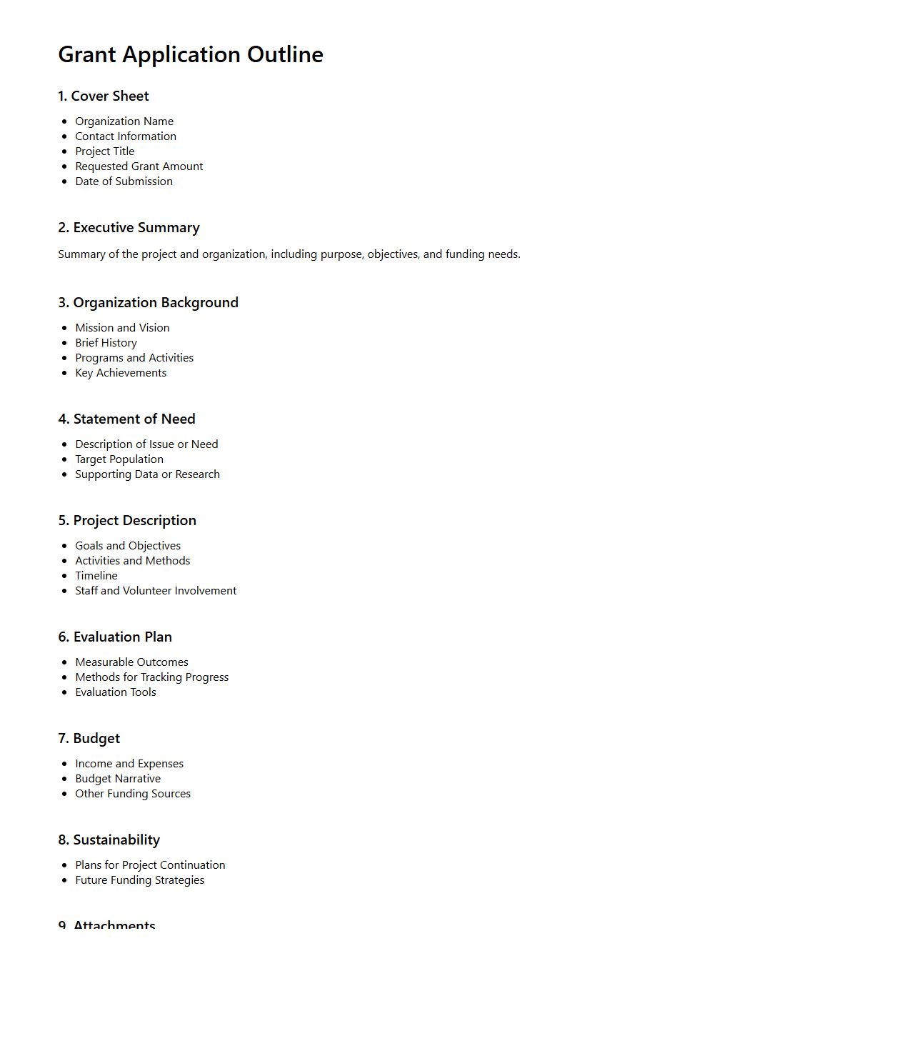 Grant Application Outline for Nonprofit Organizations