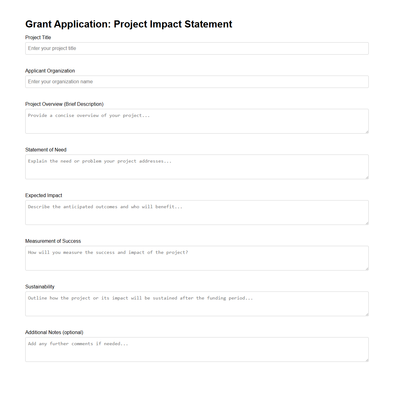 Grant Application Project Impact Statement Template