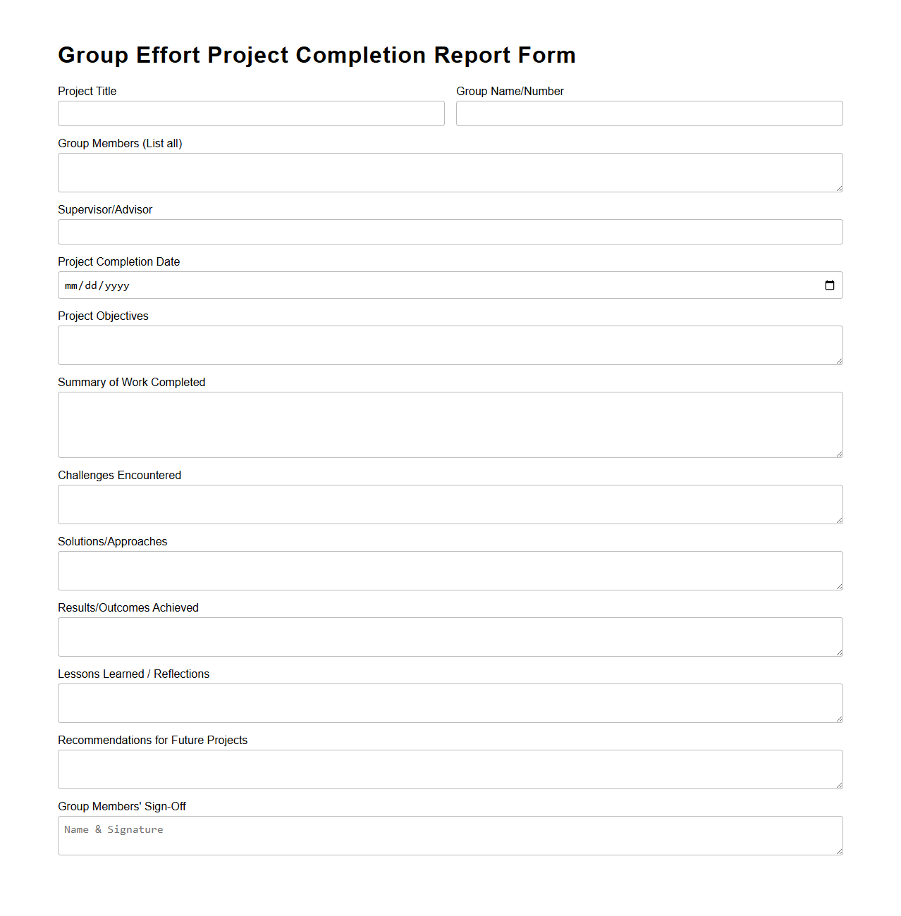 Group Effort Project Completion Report Form