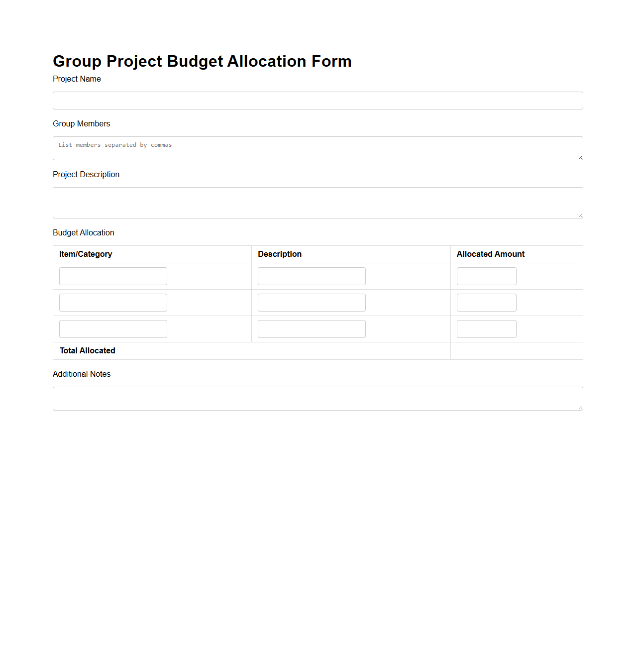 Group Project Budget Allocation Form