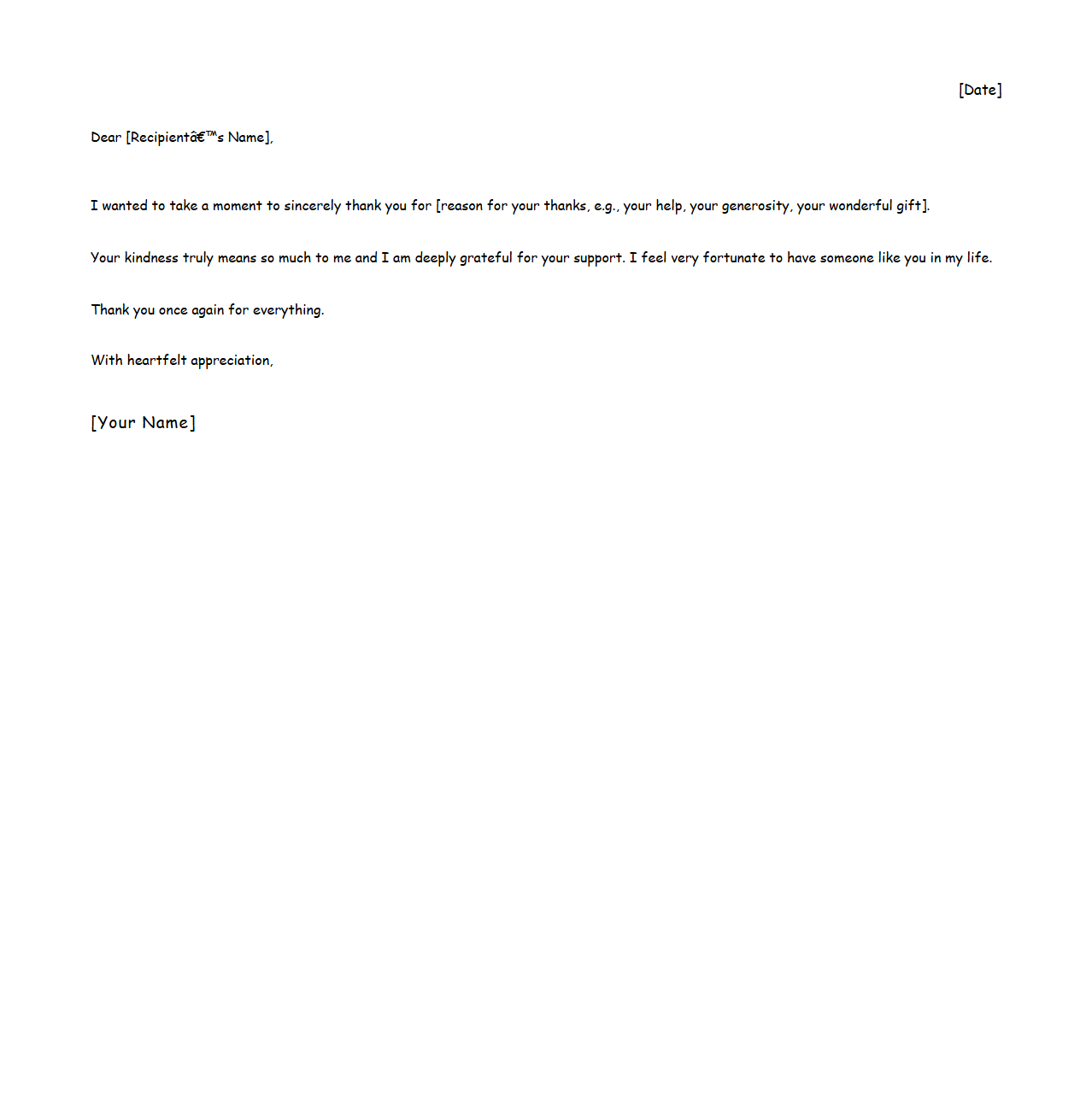 Handwritten-Style Thank You Letter Format