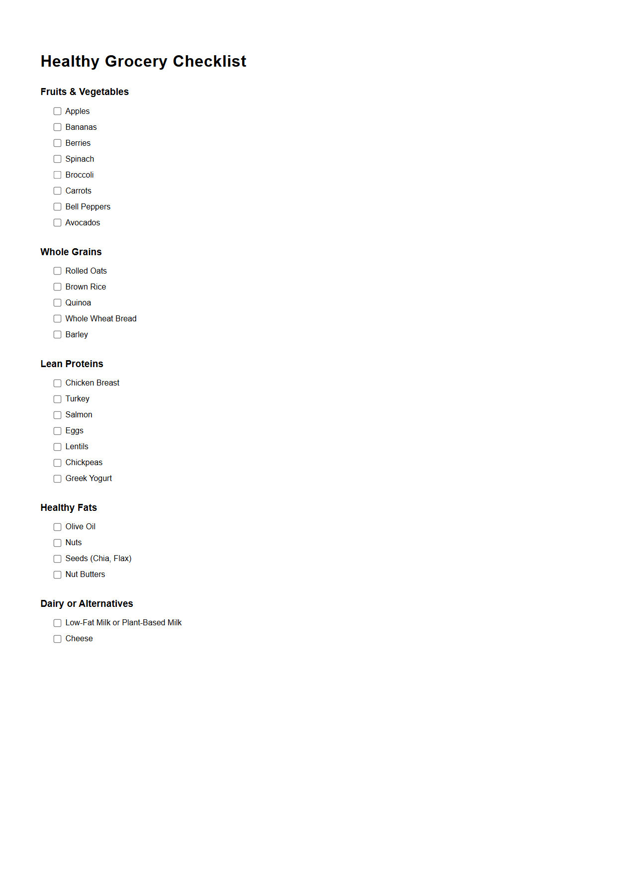 Healthy Grocery Checklist Template for Nutritious Choices