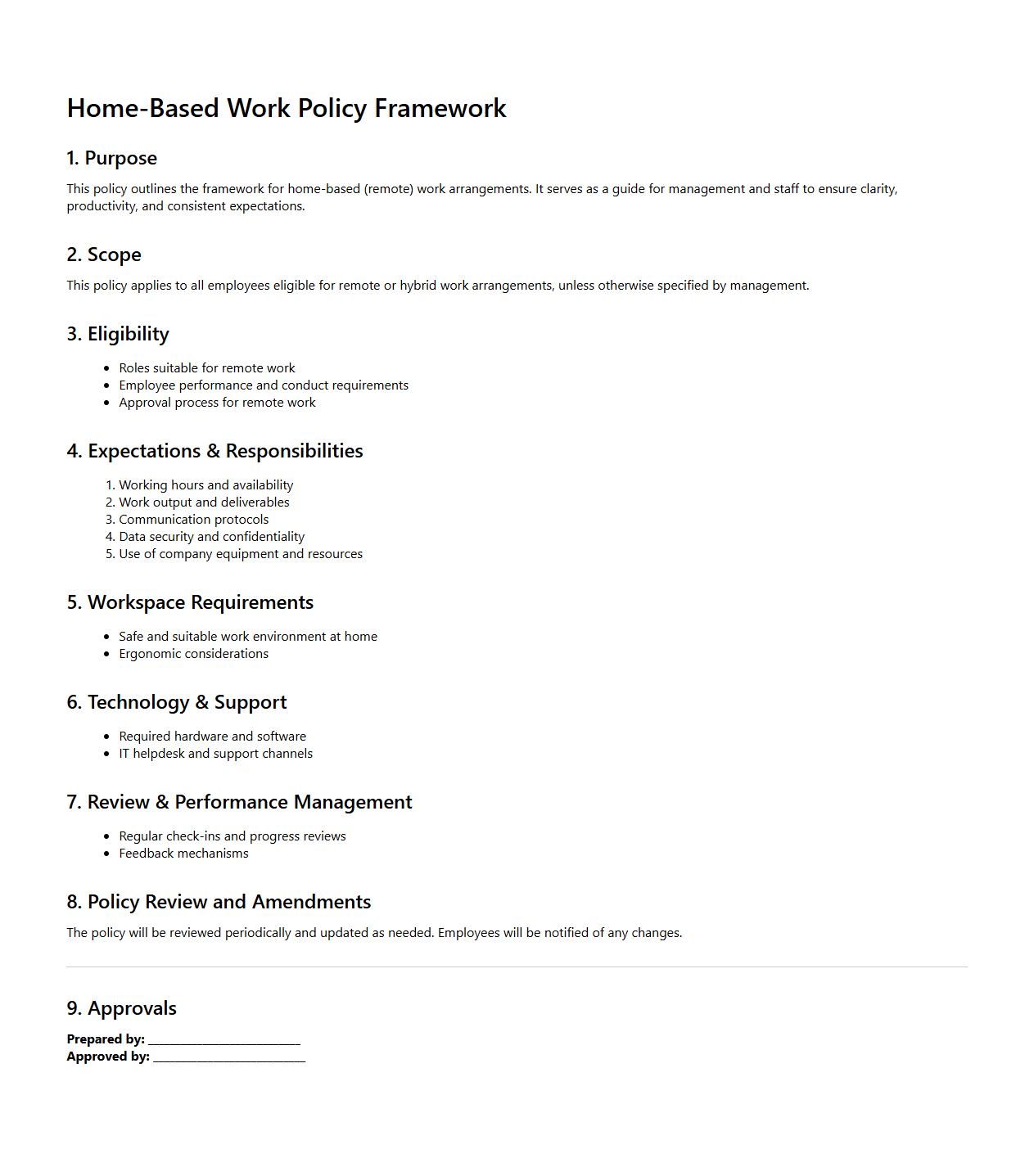 Home-Based Work Policy Blank Framework