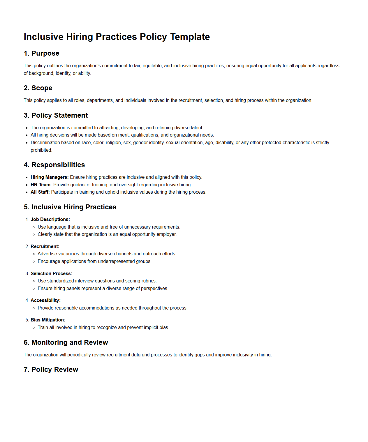 Inclusive Hiring Practices Policy Template