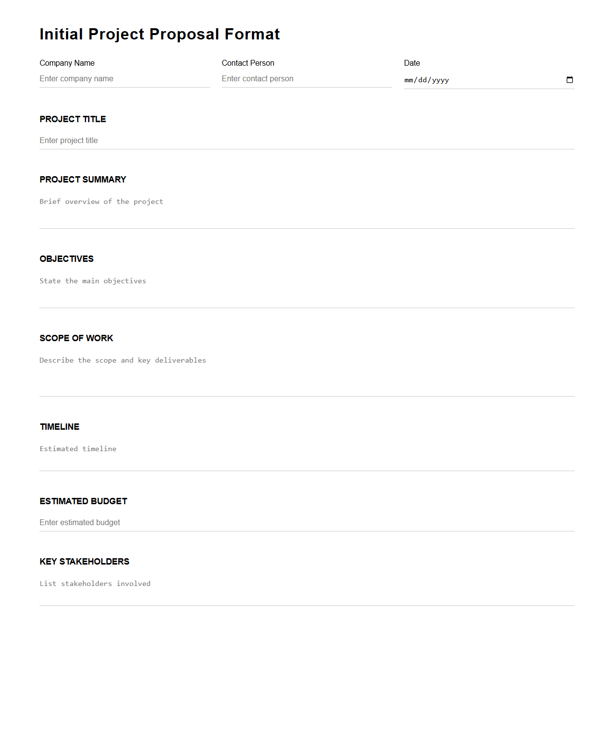Initial Project Proposal Format for Companies