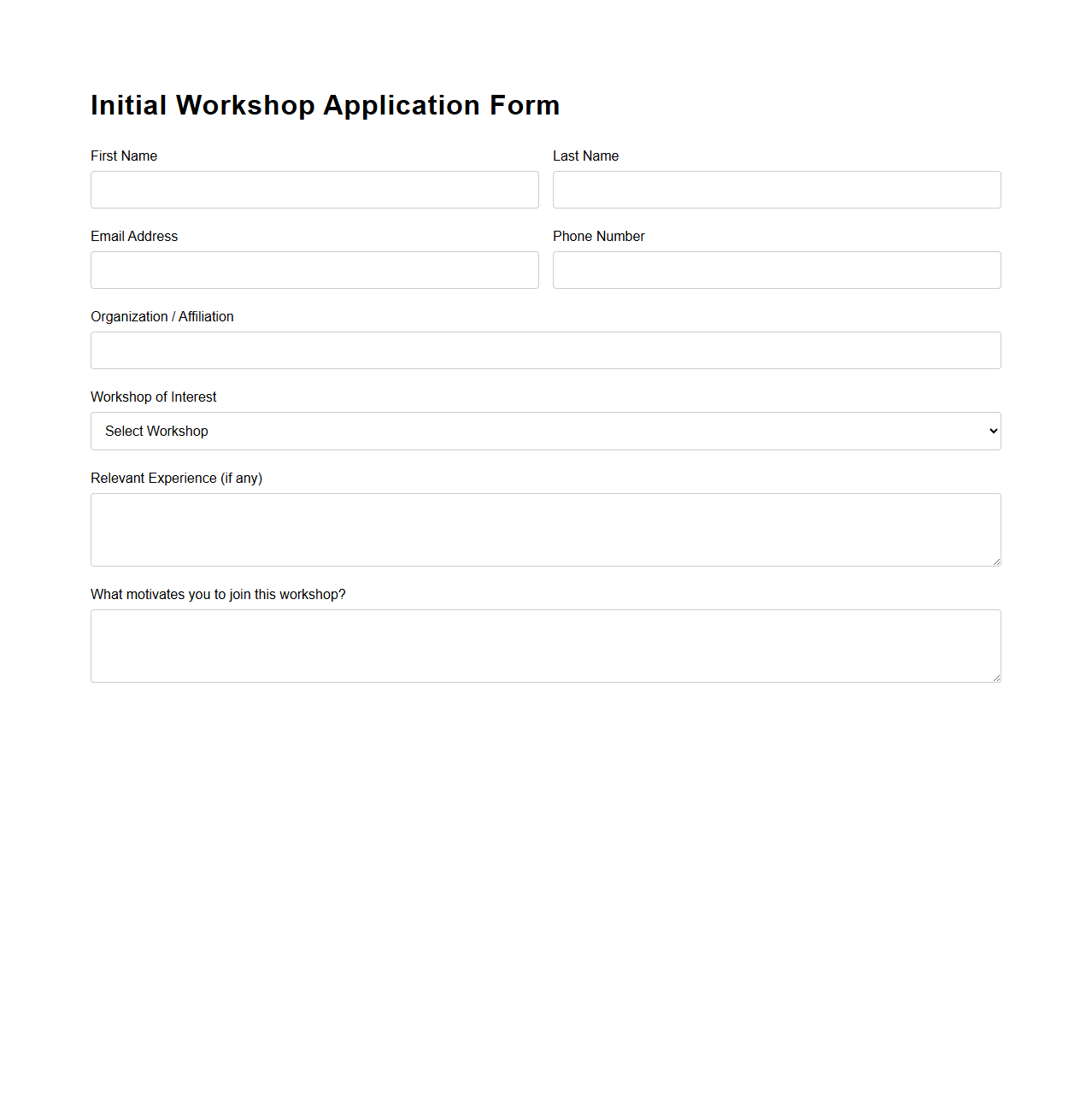 Initial Workshop Application Form