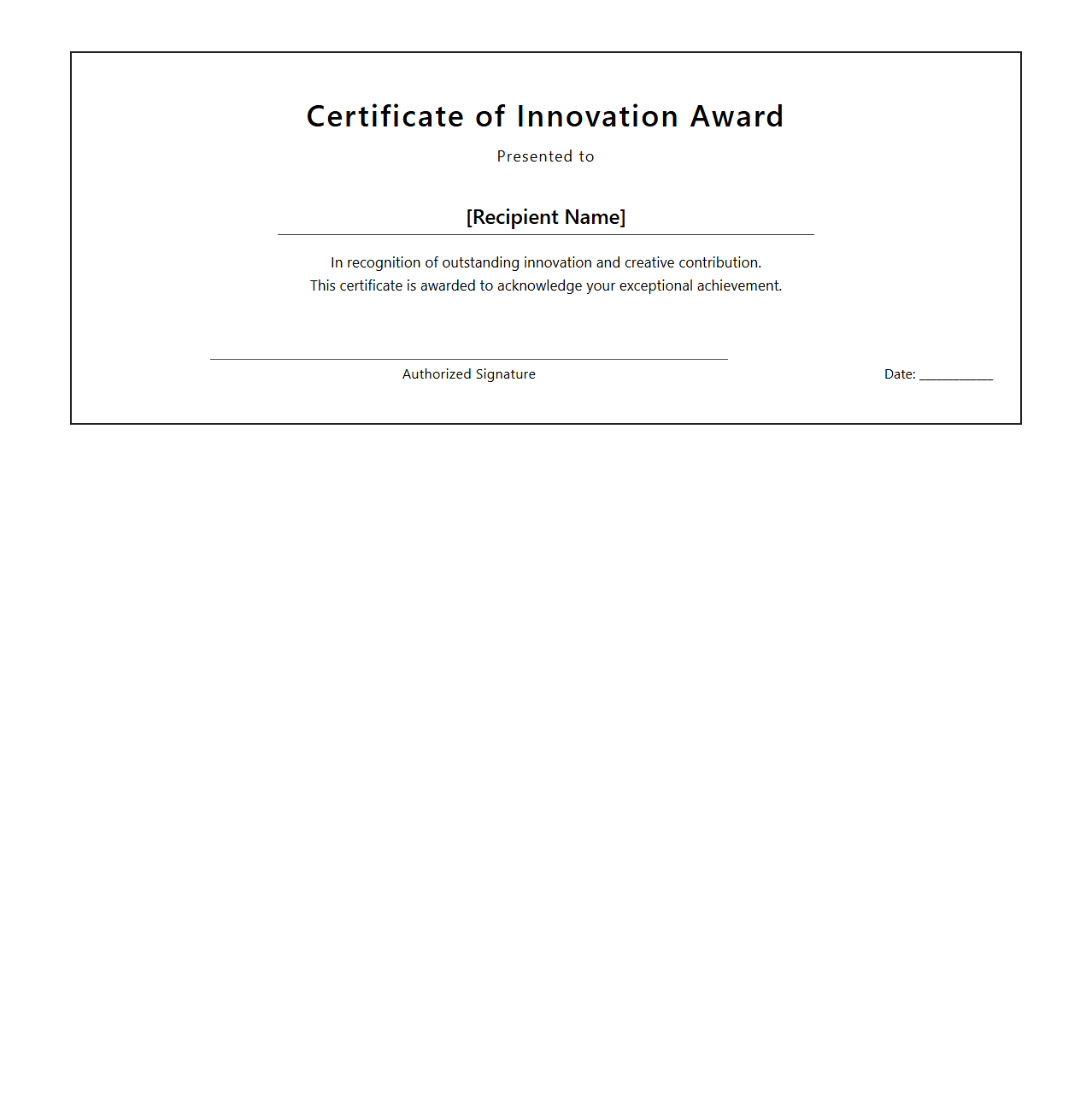 Innovation Award Certificate Template