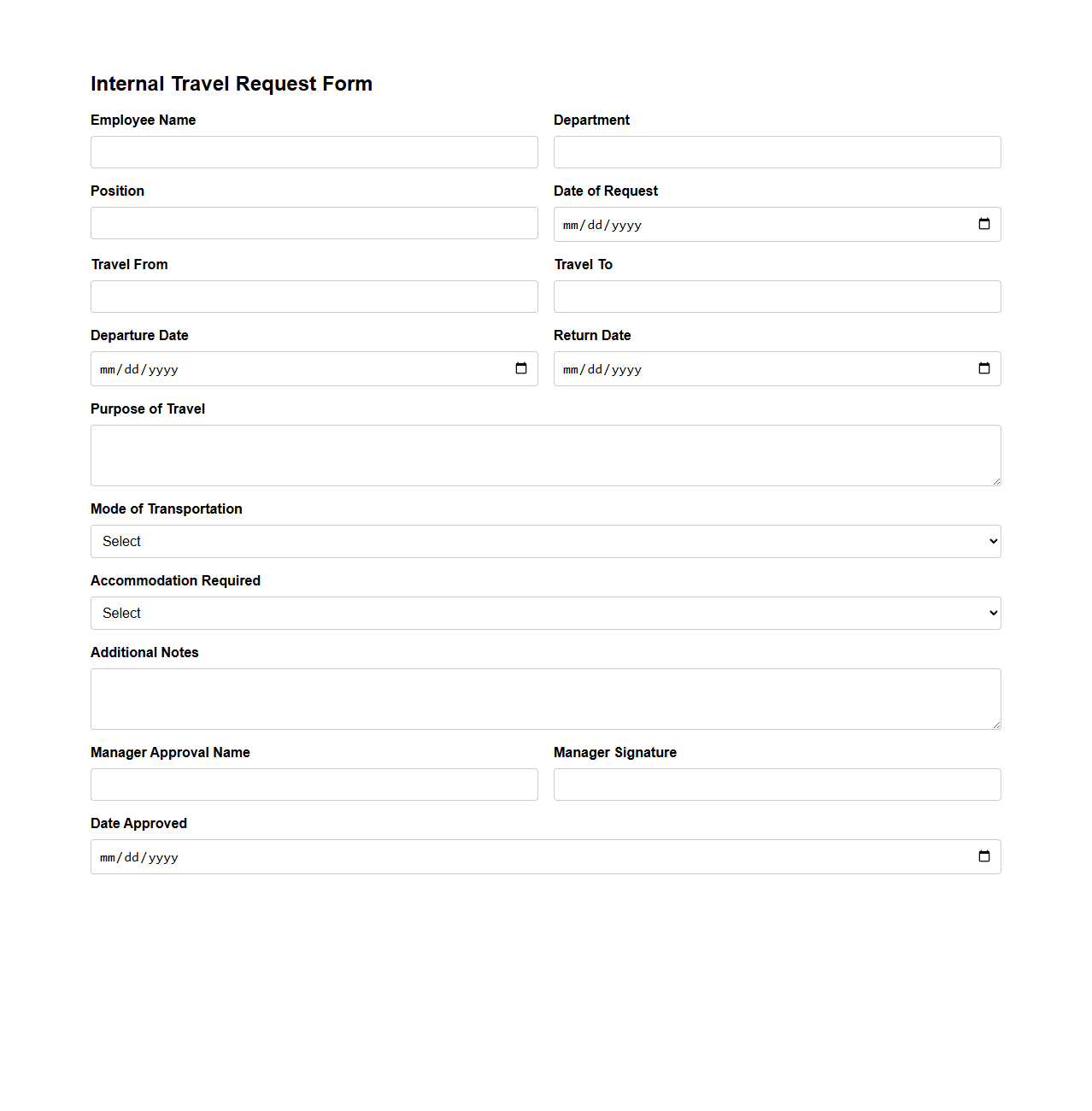 Internal Travel Request Form