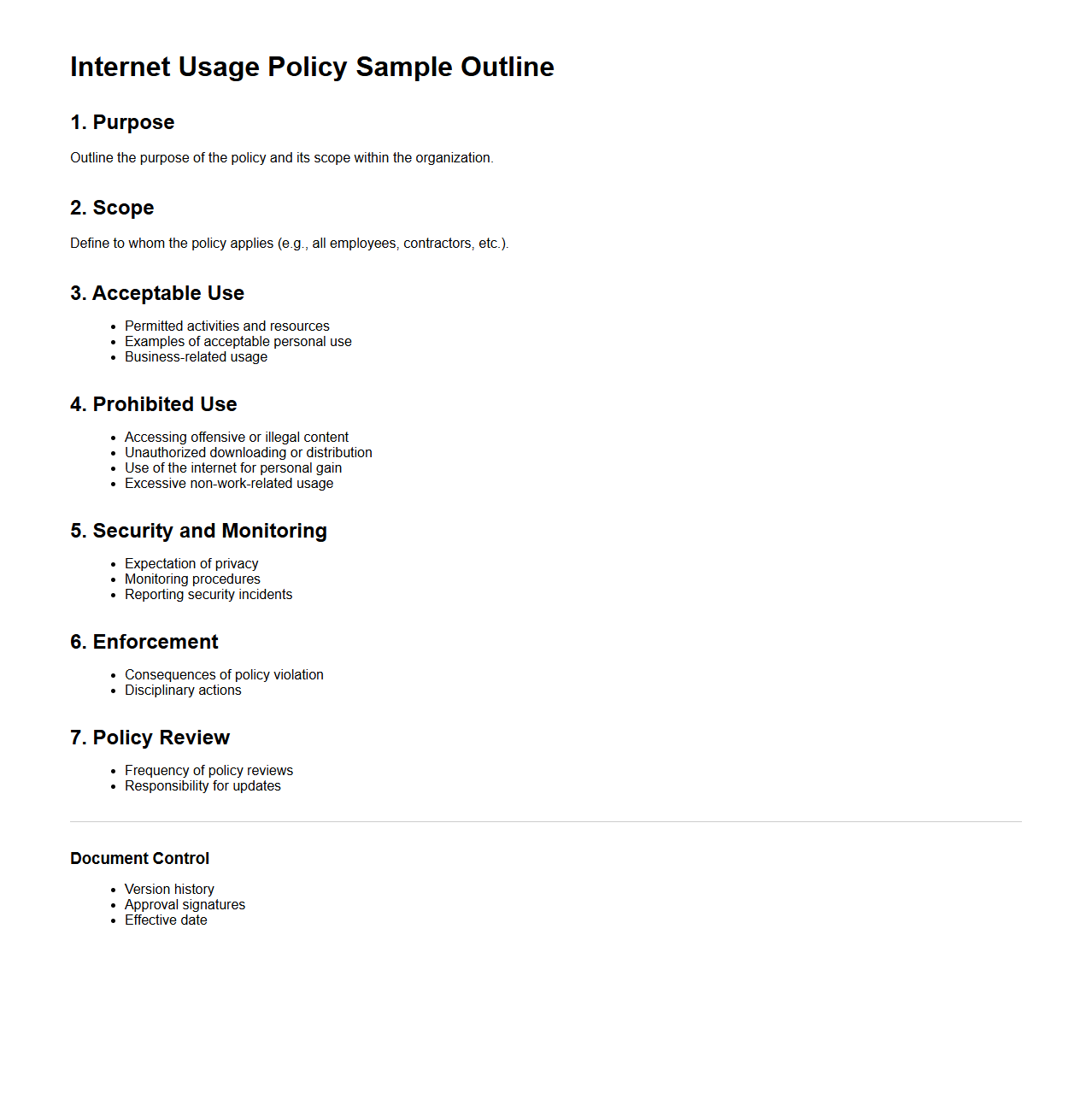 Internet Usage Policy Sample Outline