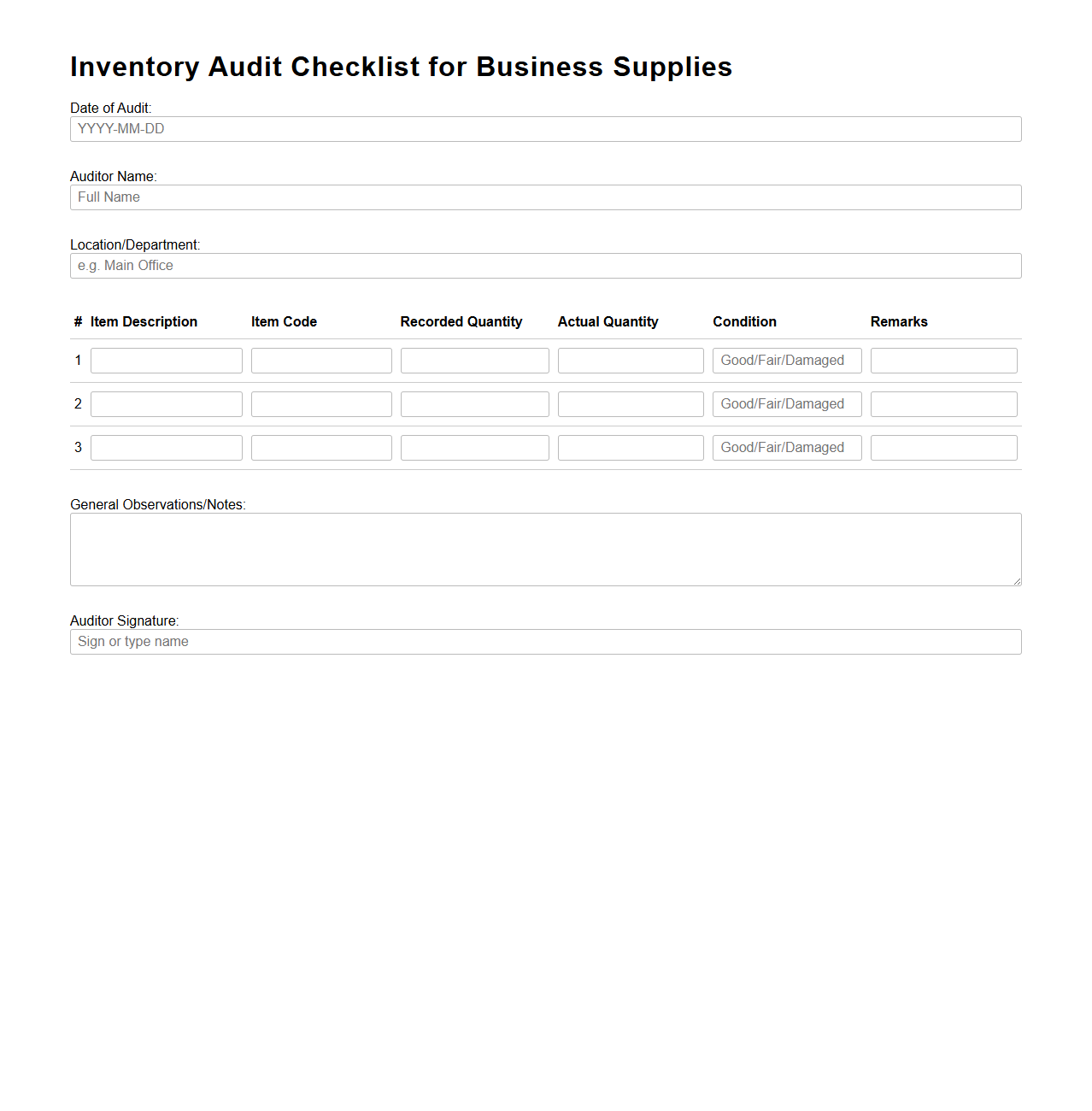 Inventory Audit Checklist for Business Supplies