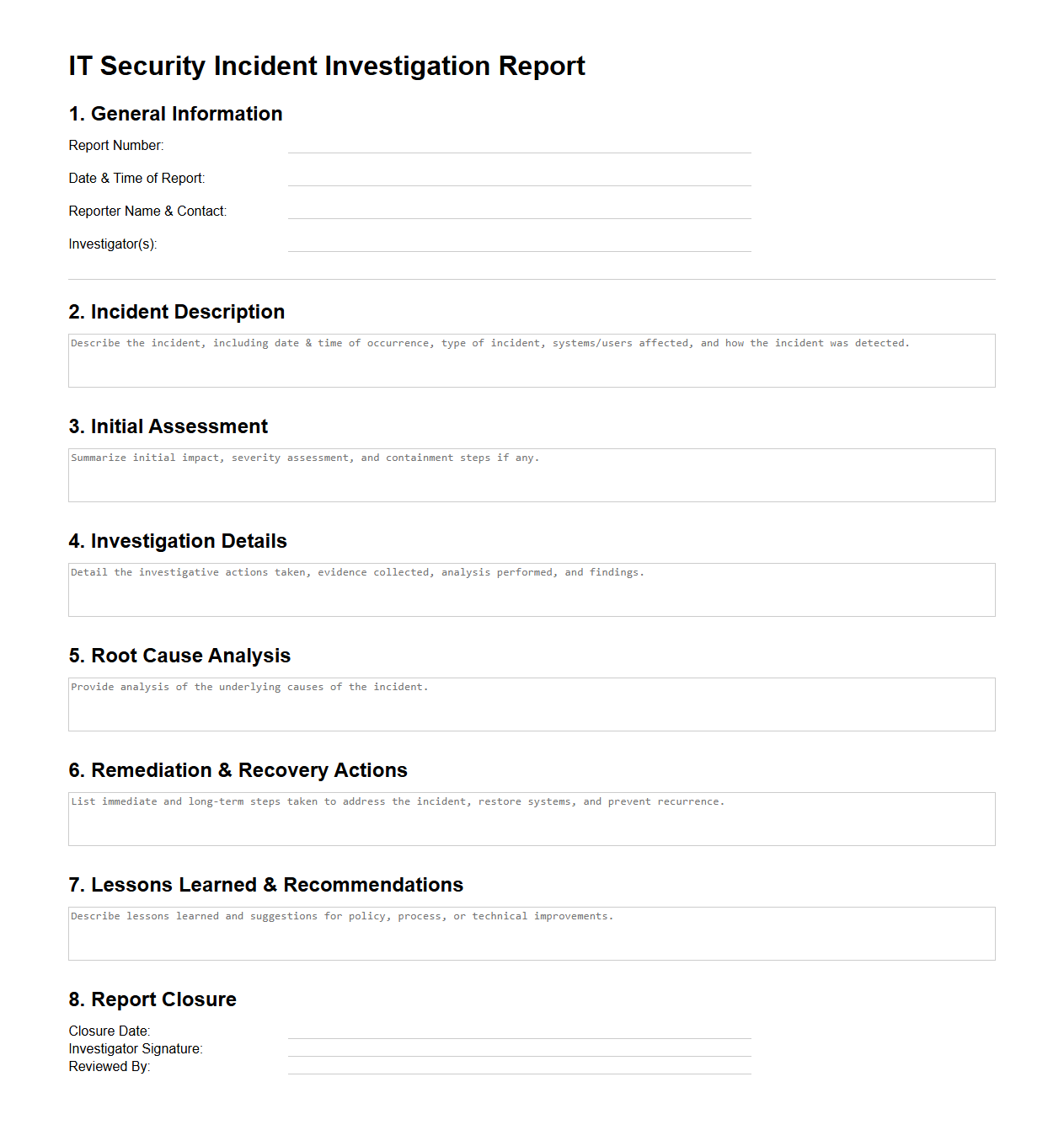 IT Security Incident Investigation Report Format