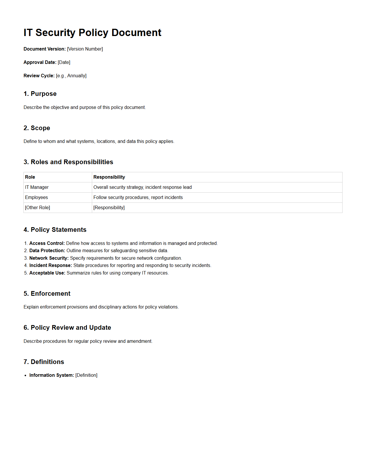 IT Security Policy Document Template