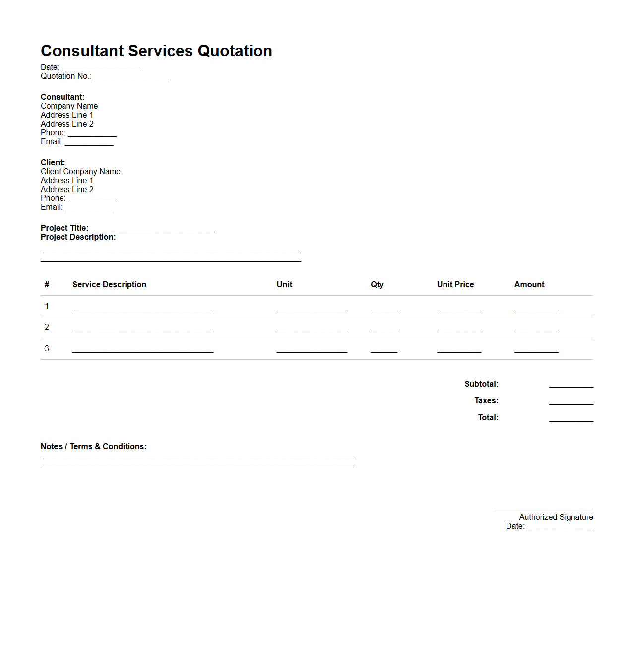 Itemized Consultant Services Quotation Layout