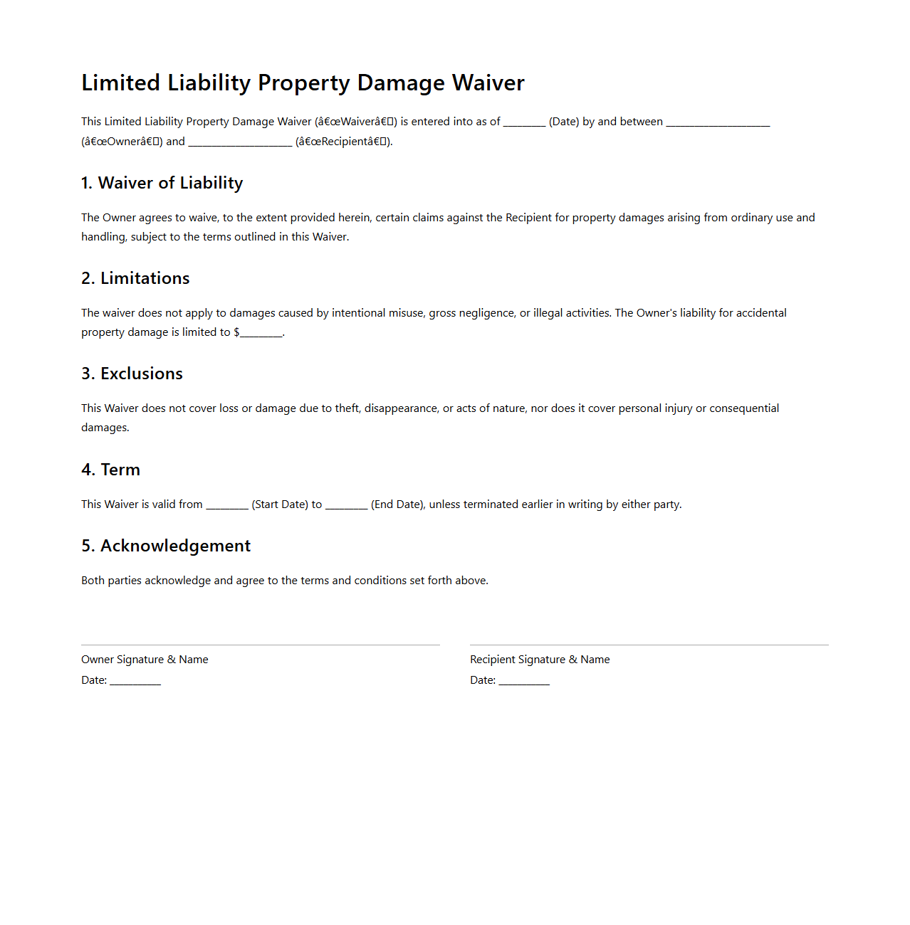 Limited Liability Property Damage Waiver