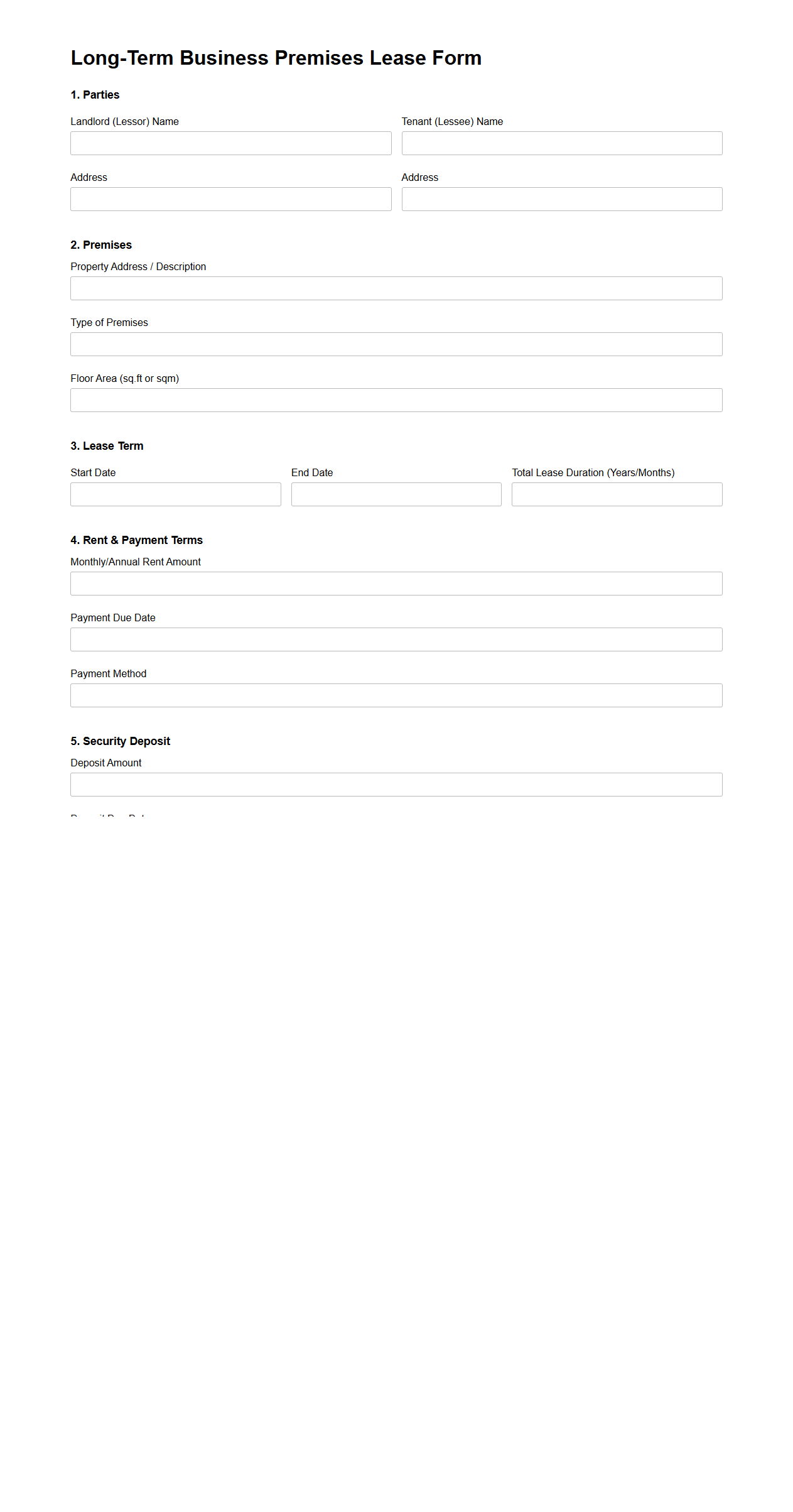 Long-Term Business Premises Lease Form