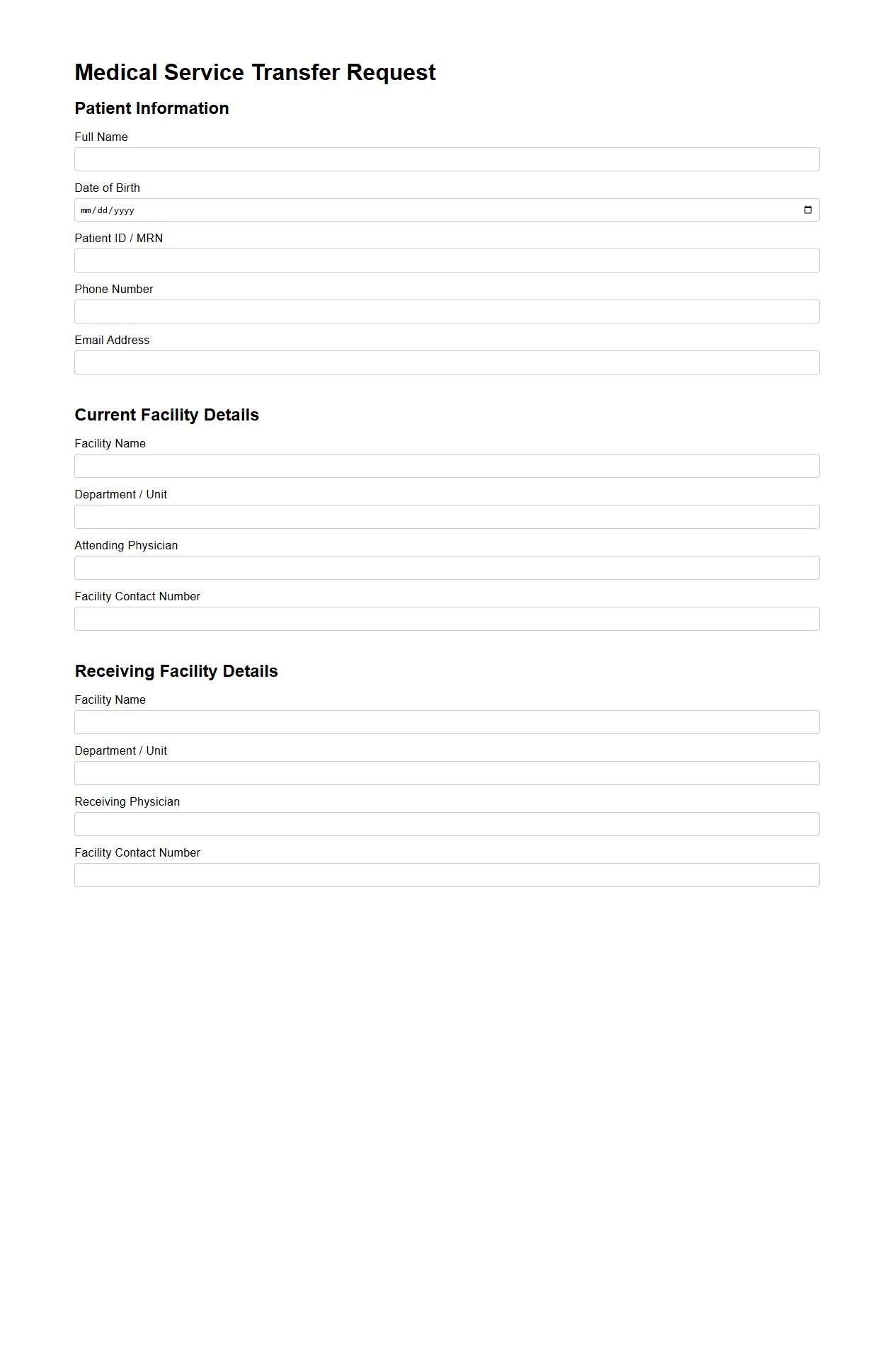 Medical Service Transfer Request Template
