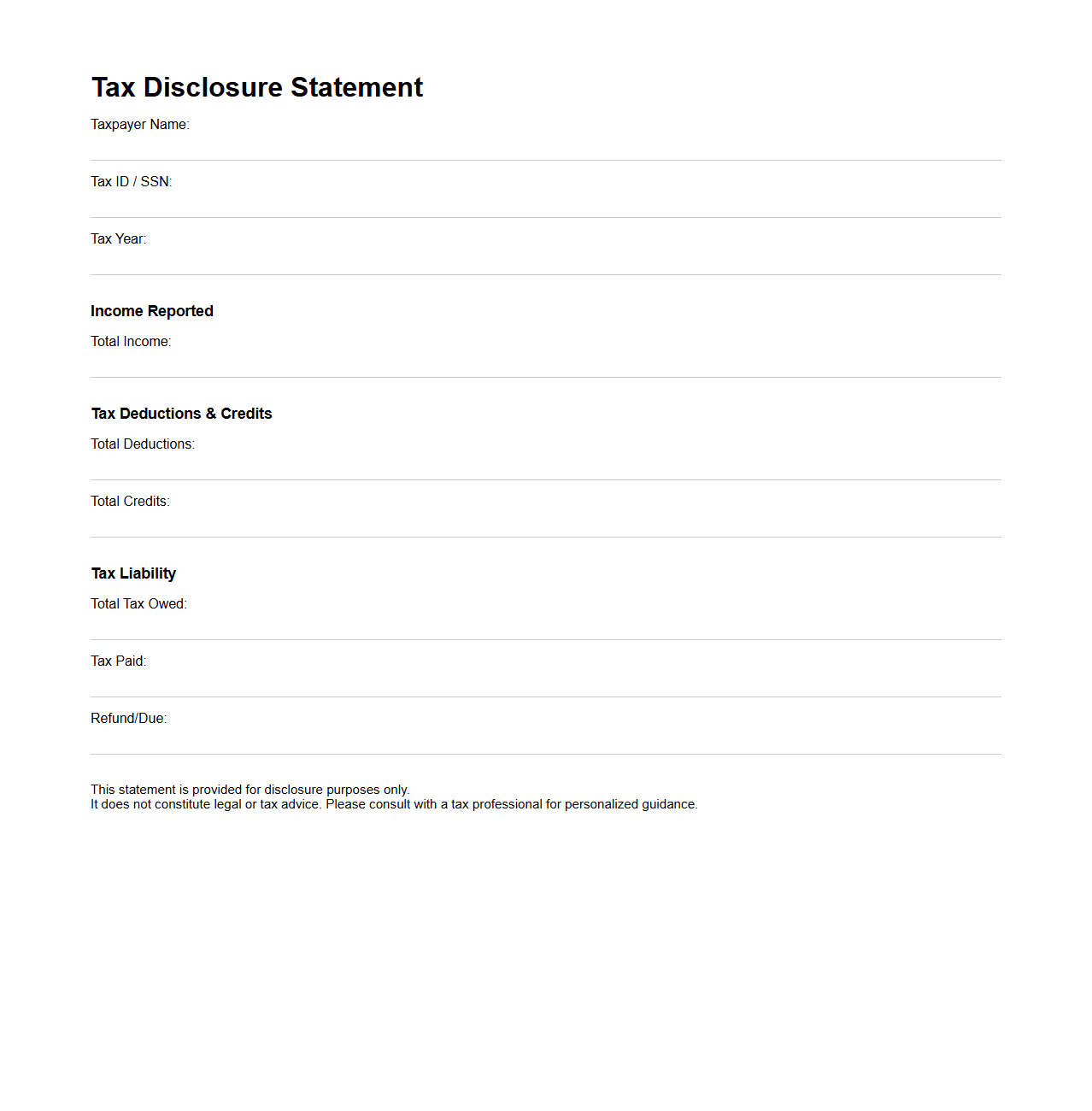 Minimal Tax Disclosure Statement Template