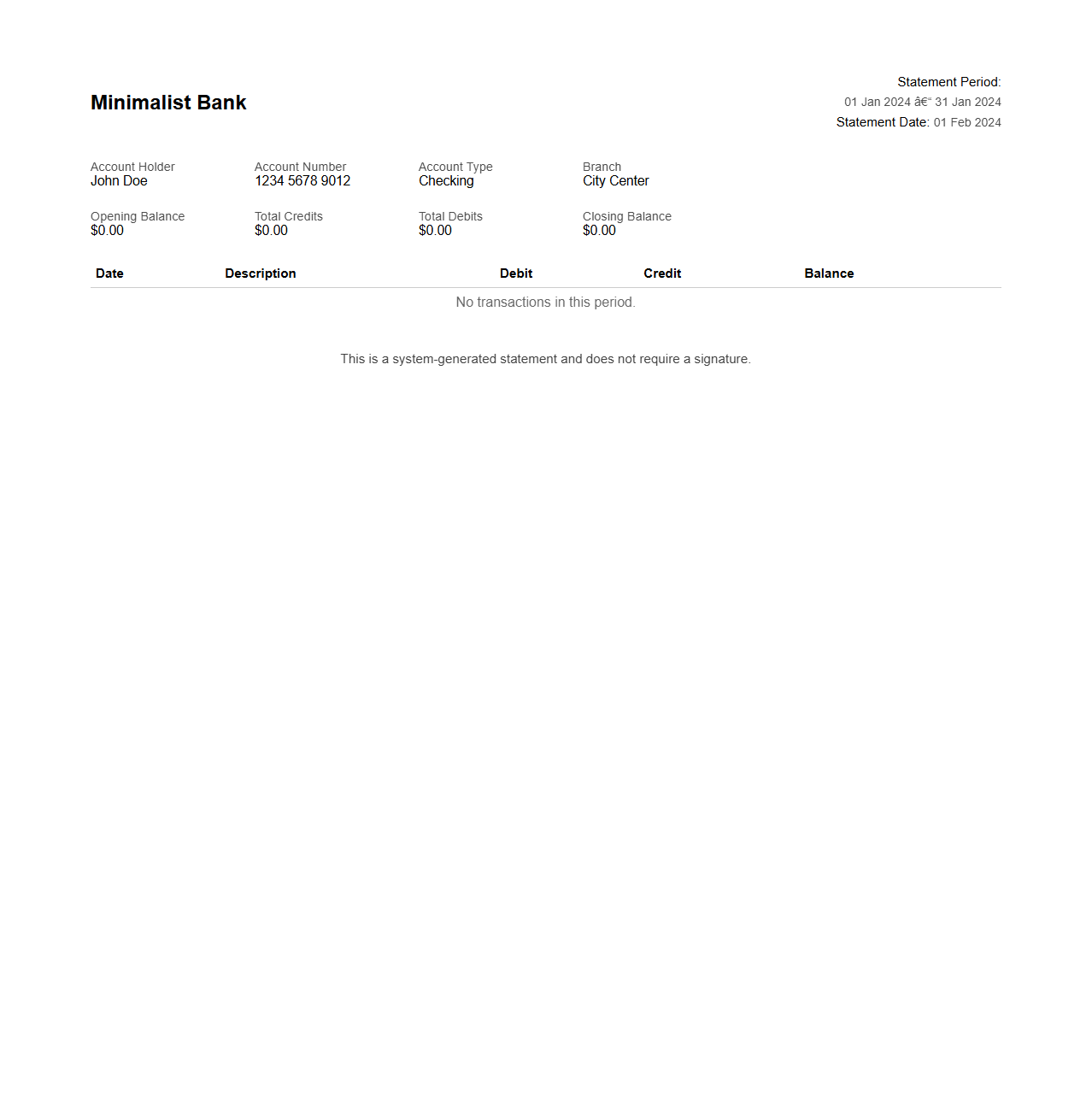 Minimalist Bank Statement Layout Template