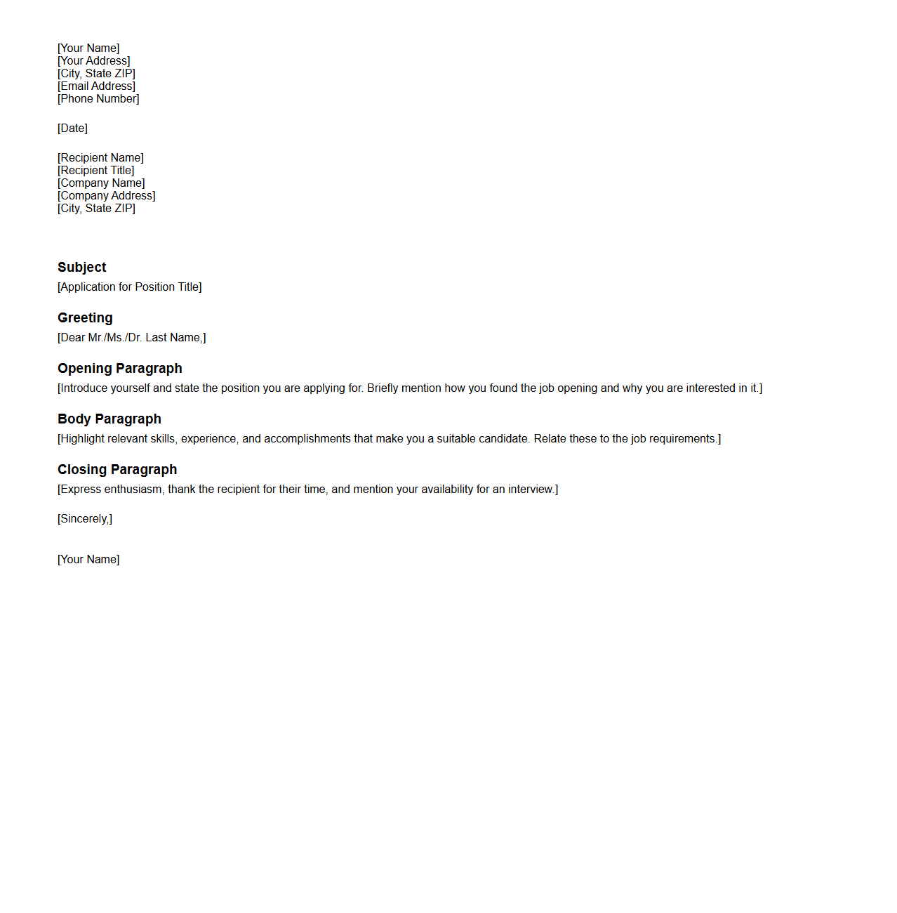 Minimalist Blank Cover Letter Structure for Hiring
