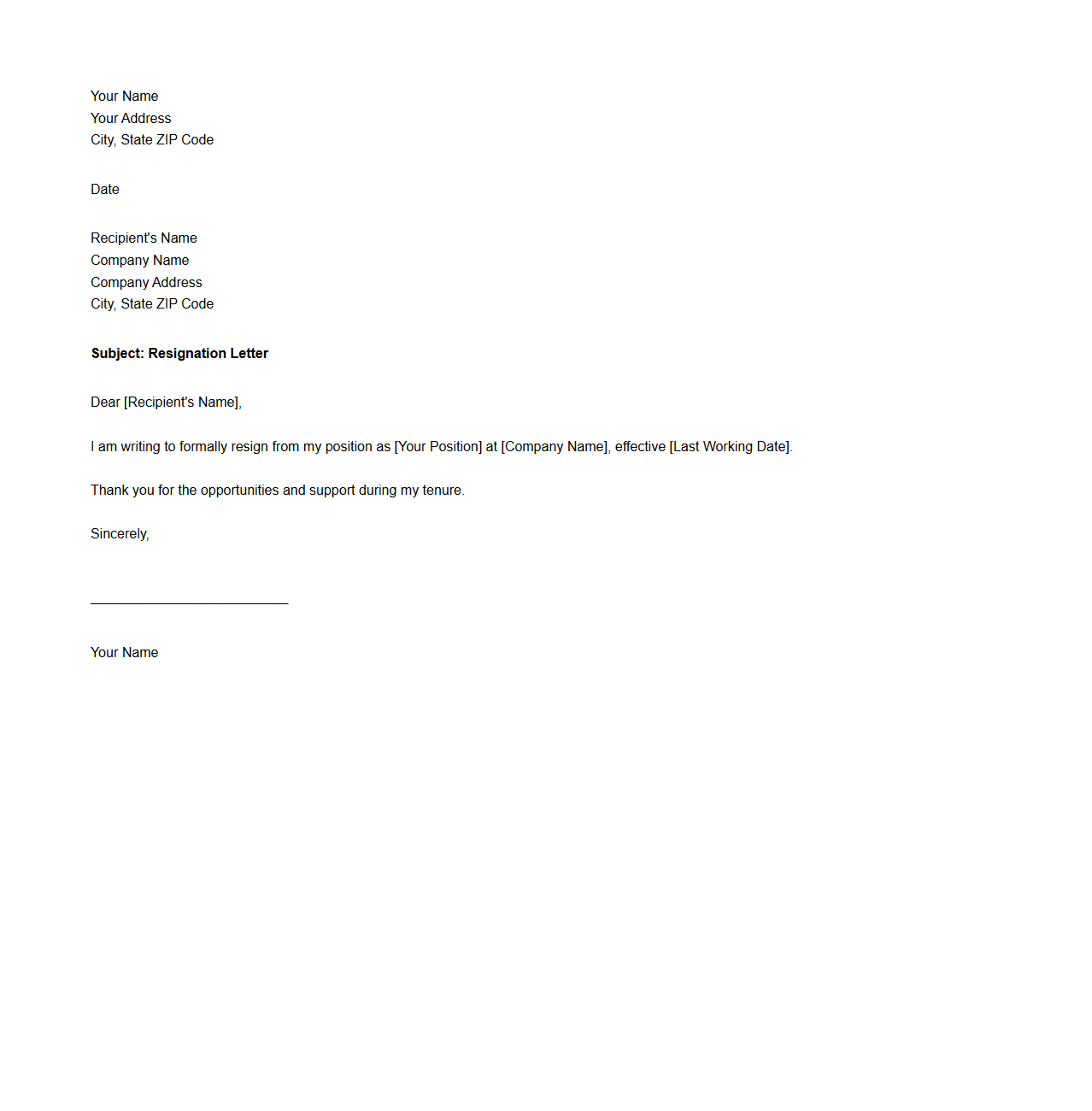 Minimalist Blank Resignation Letter Layout