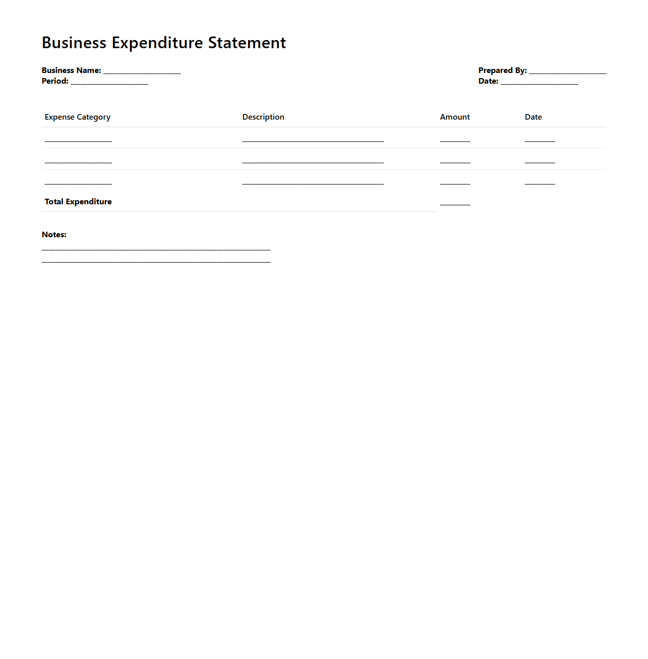 Minimalist Business Expenditure Statement Layout