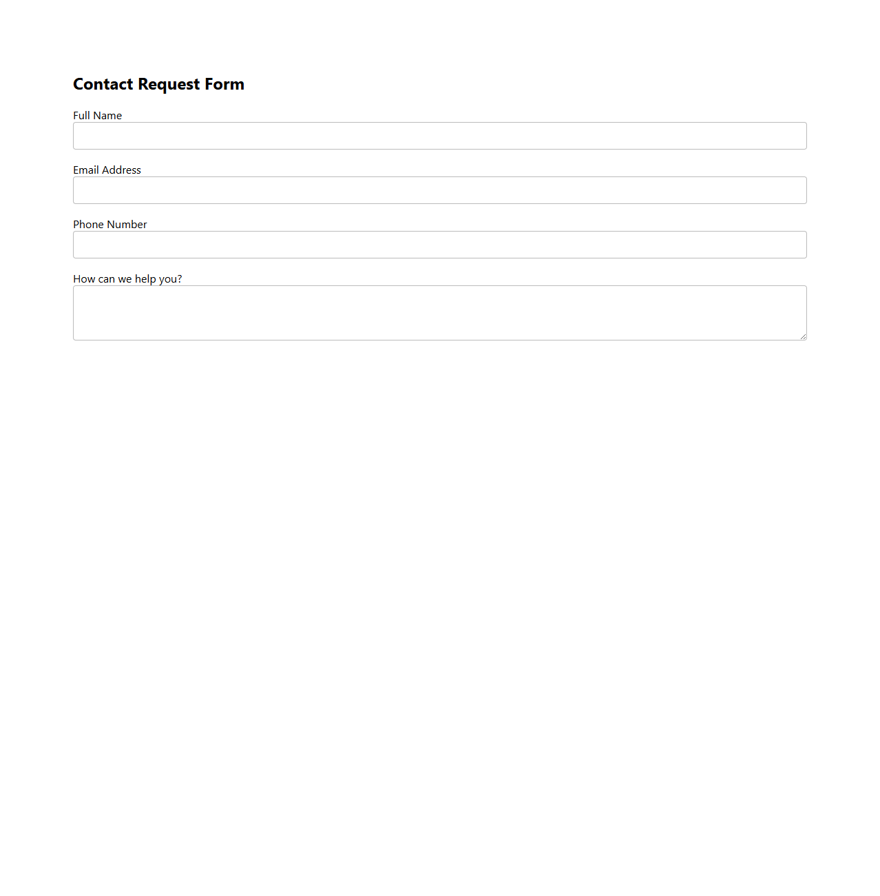 Minimalist Client Contact Request Form