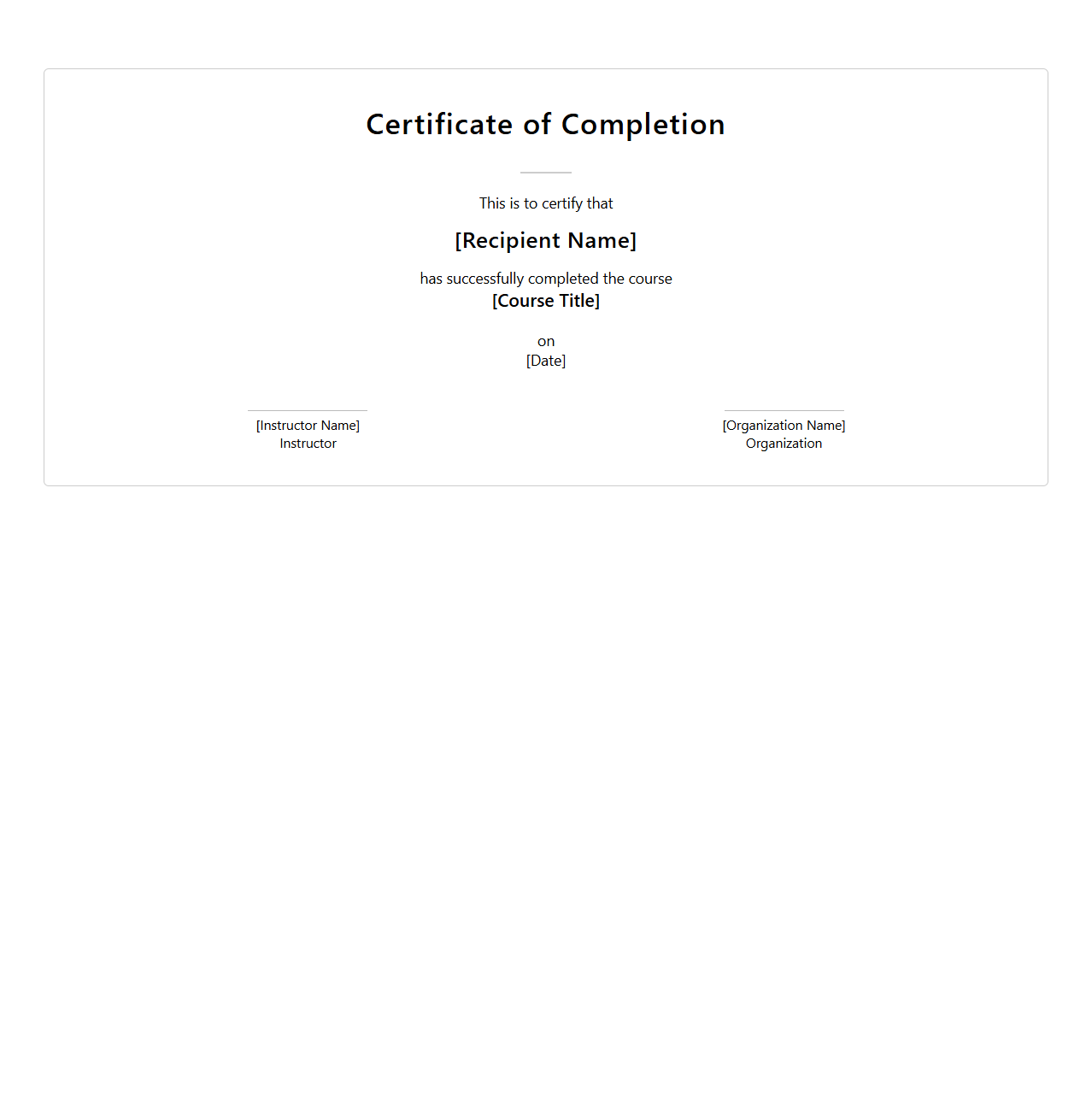 Minimalist Course Completion Certificate Template