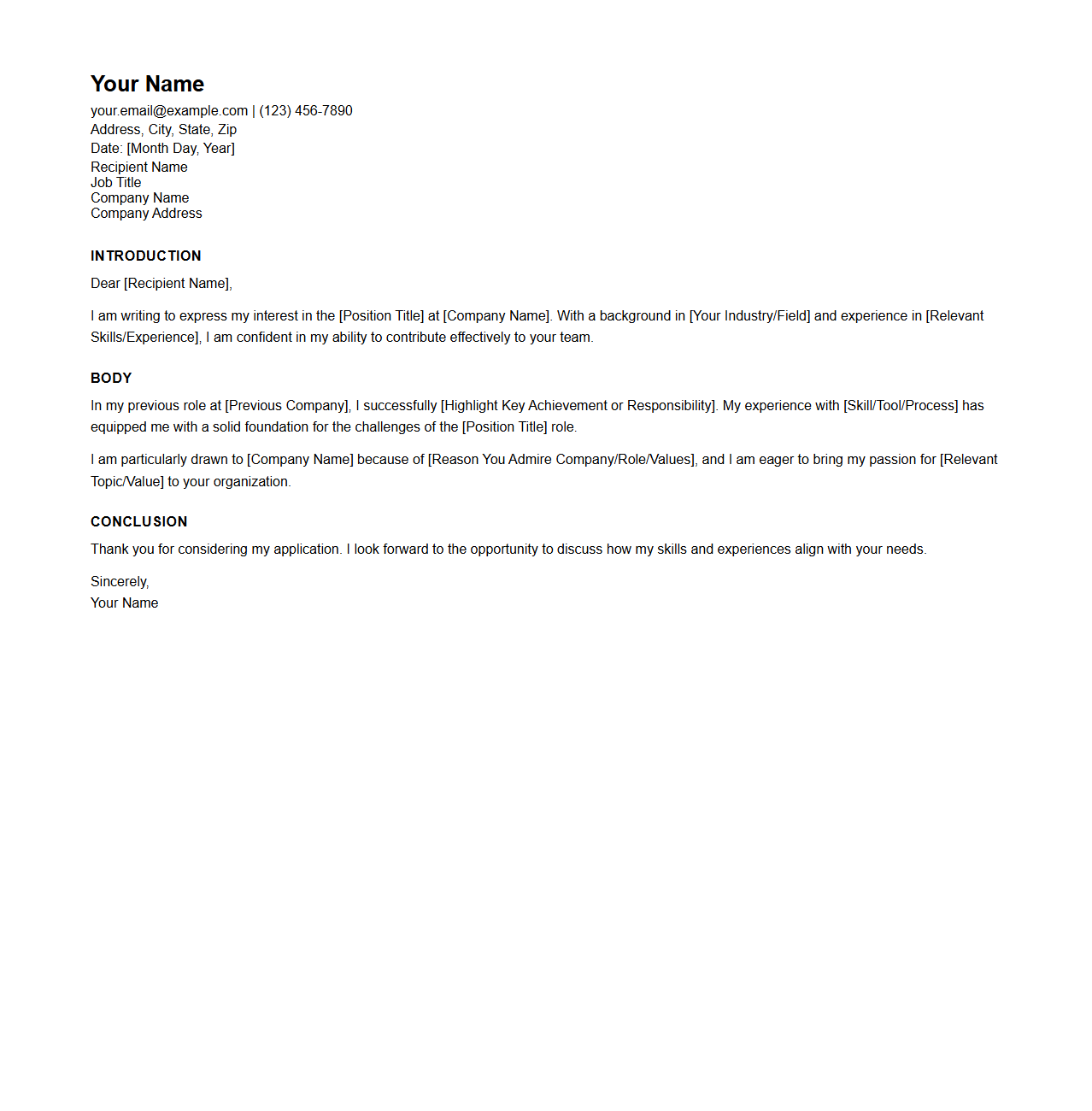 Minimalist Cover Letter Structure for Hiring