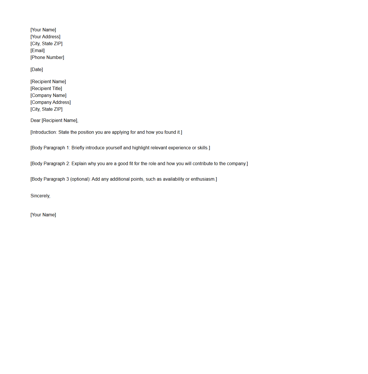 Minimalist Cover Letter Structure
