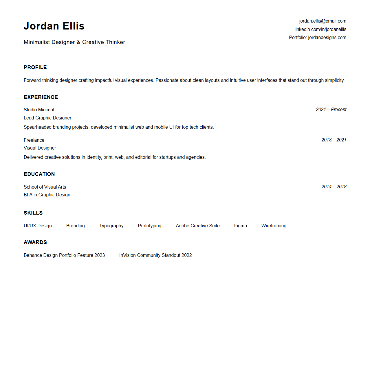 Minimalist Creative Resume Layout for Designers