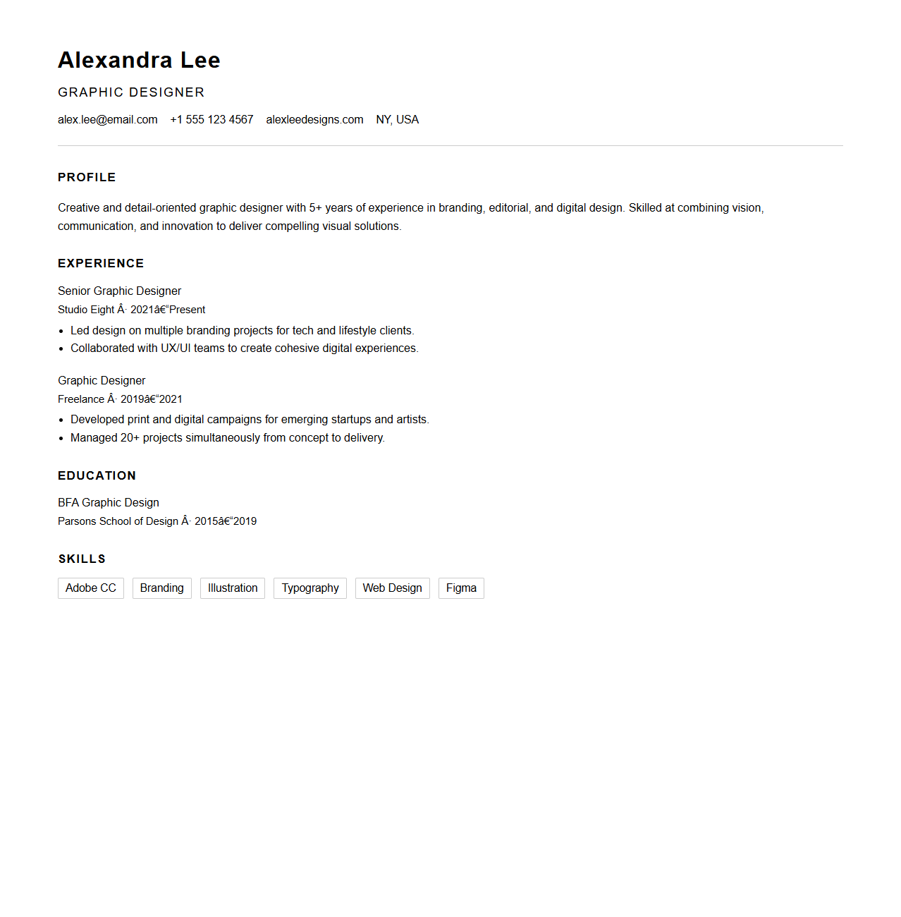 Minimalist Resume Layout for Graphic Designers