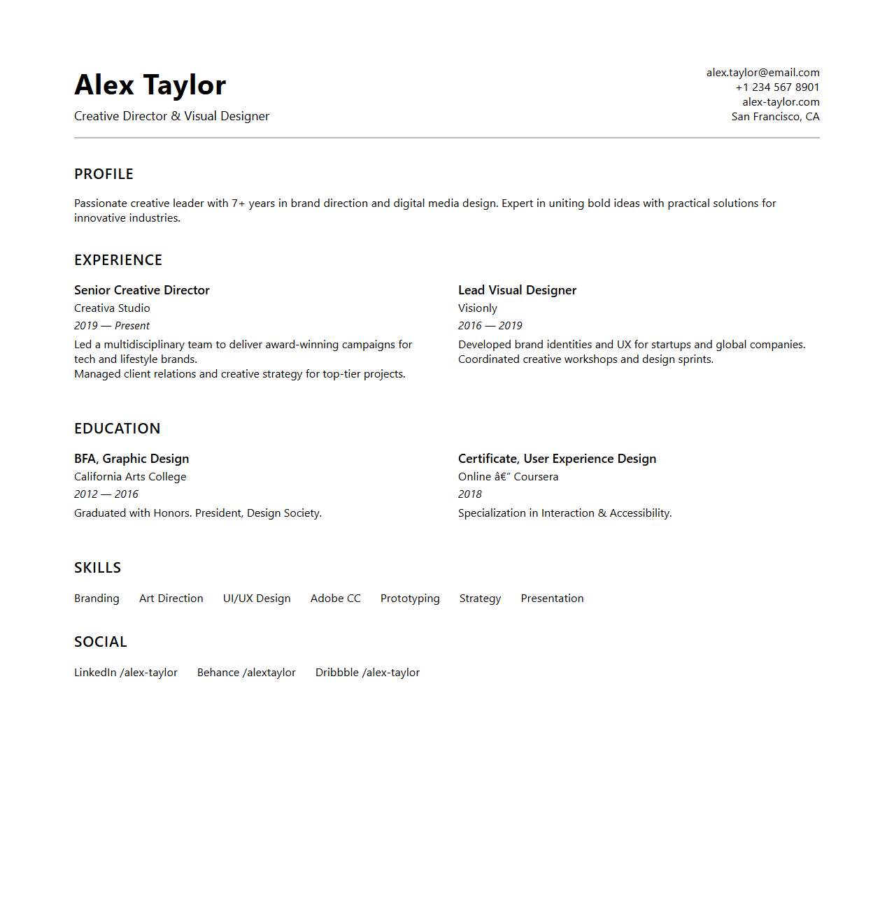 Modern CV Template for Creative Industries