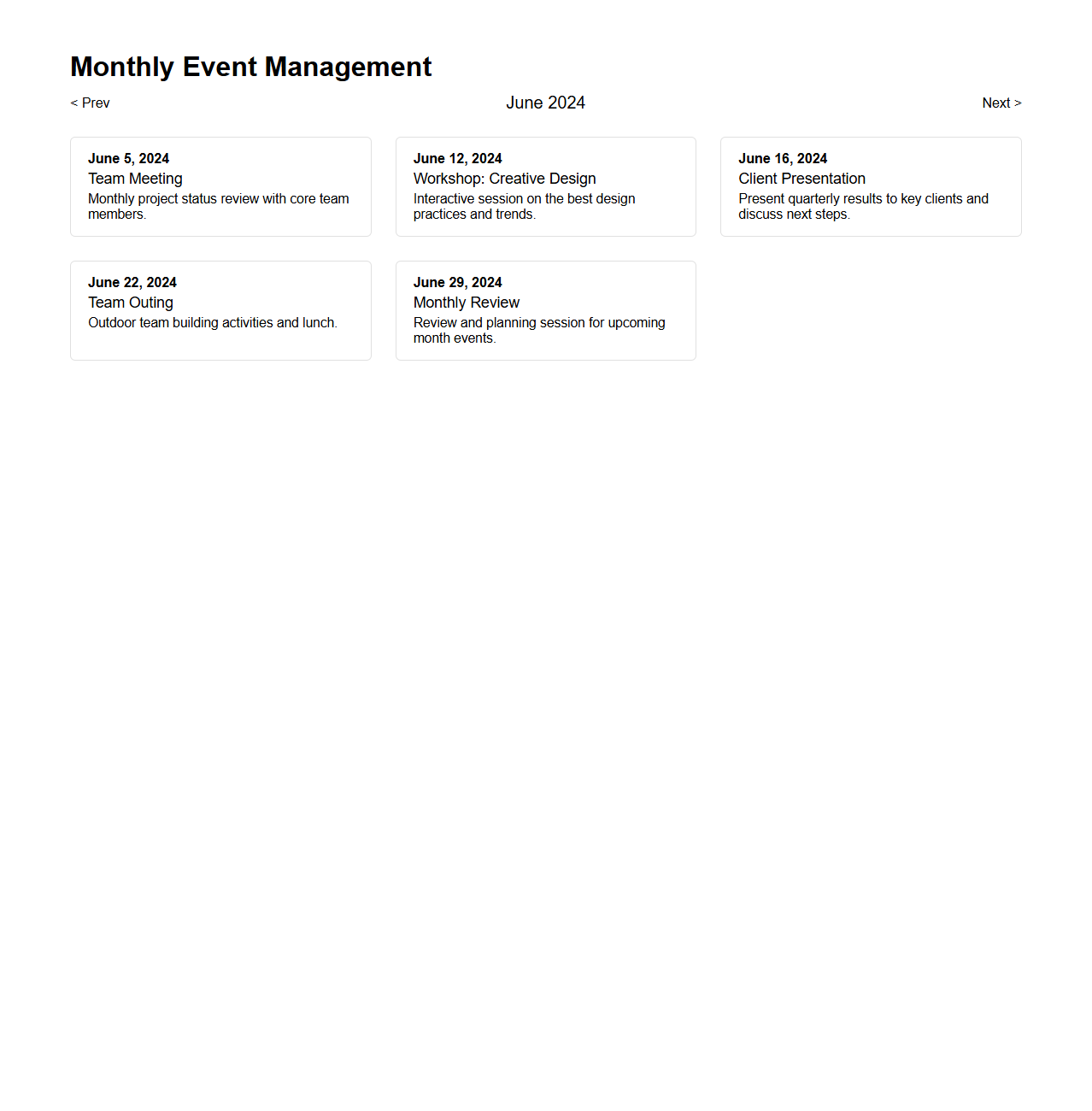 Monthly Event Management Layout