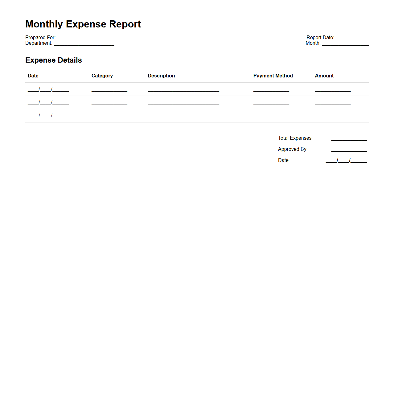 Monthly Expense Report Statement Format