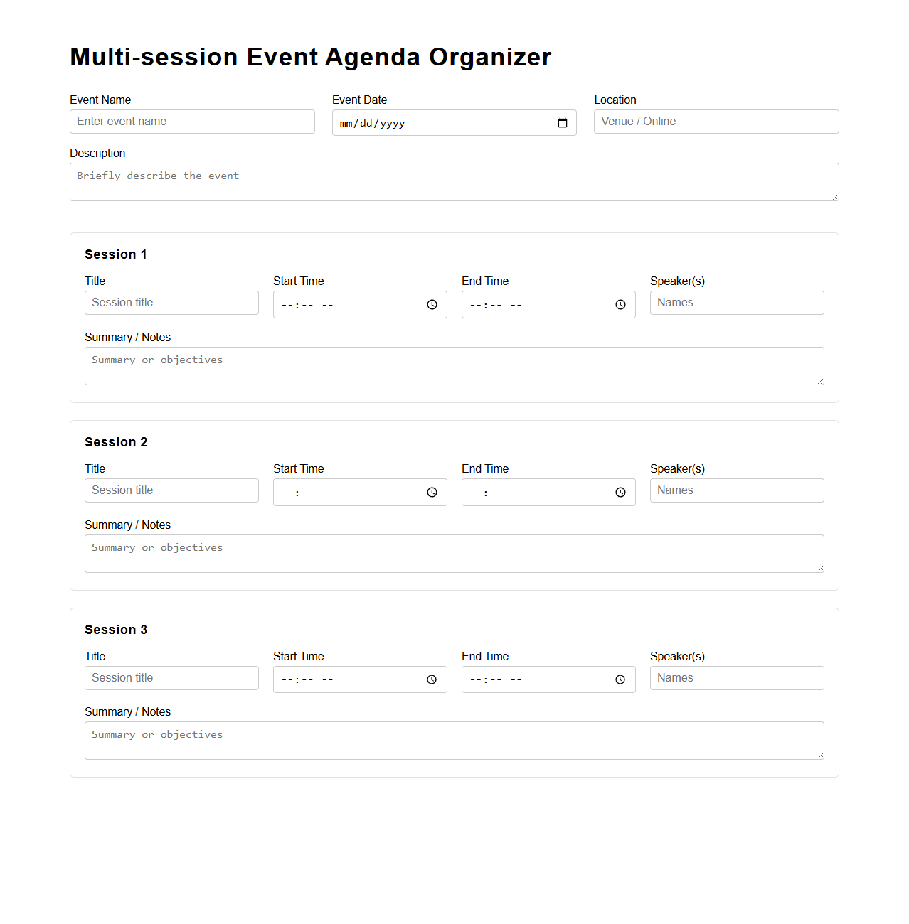 Multi-session Event Agenda Organizer