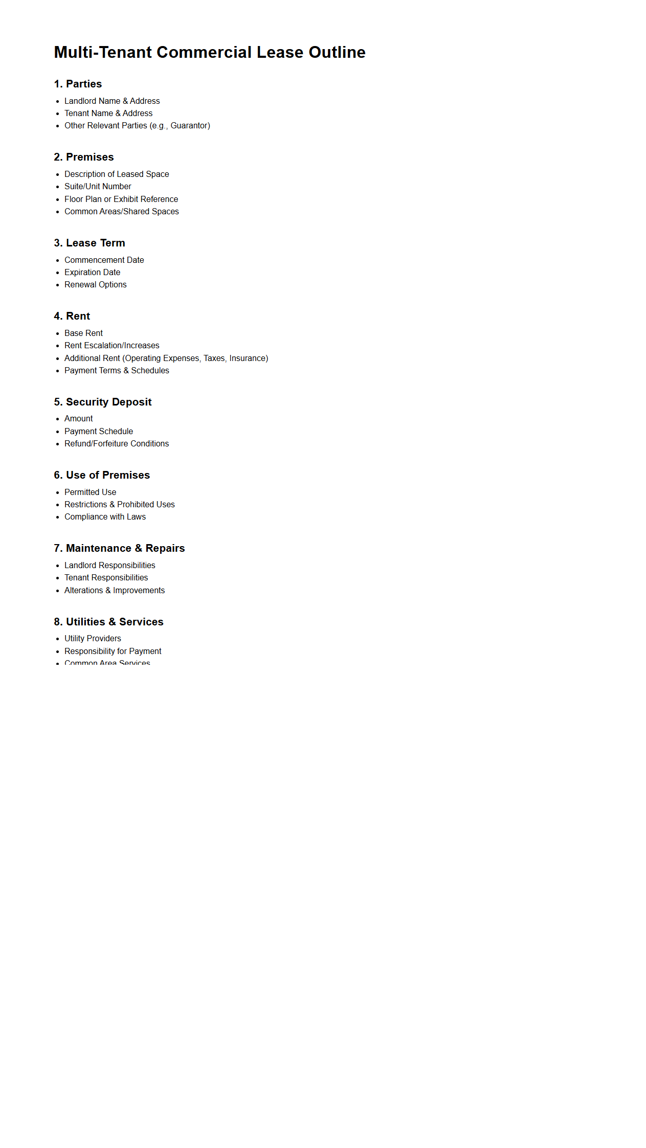 Multi-Tenant Commercial Lease Outline