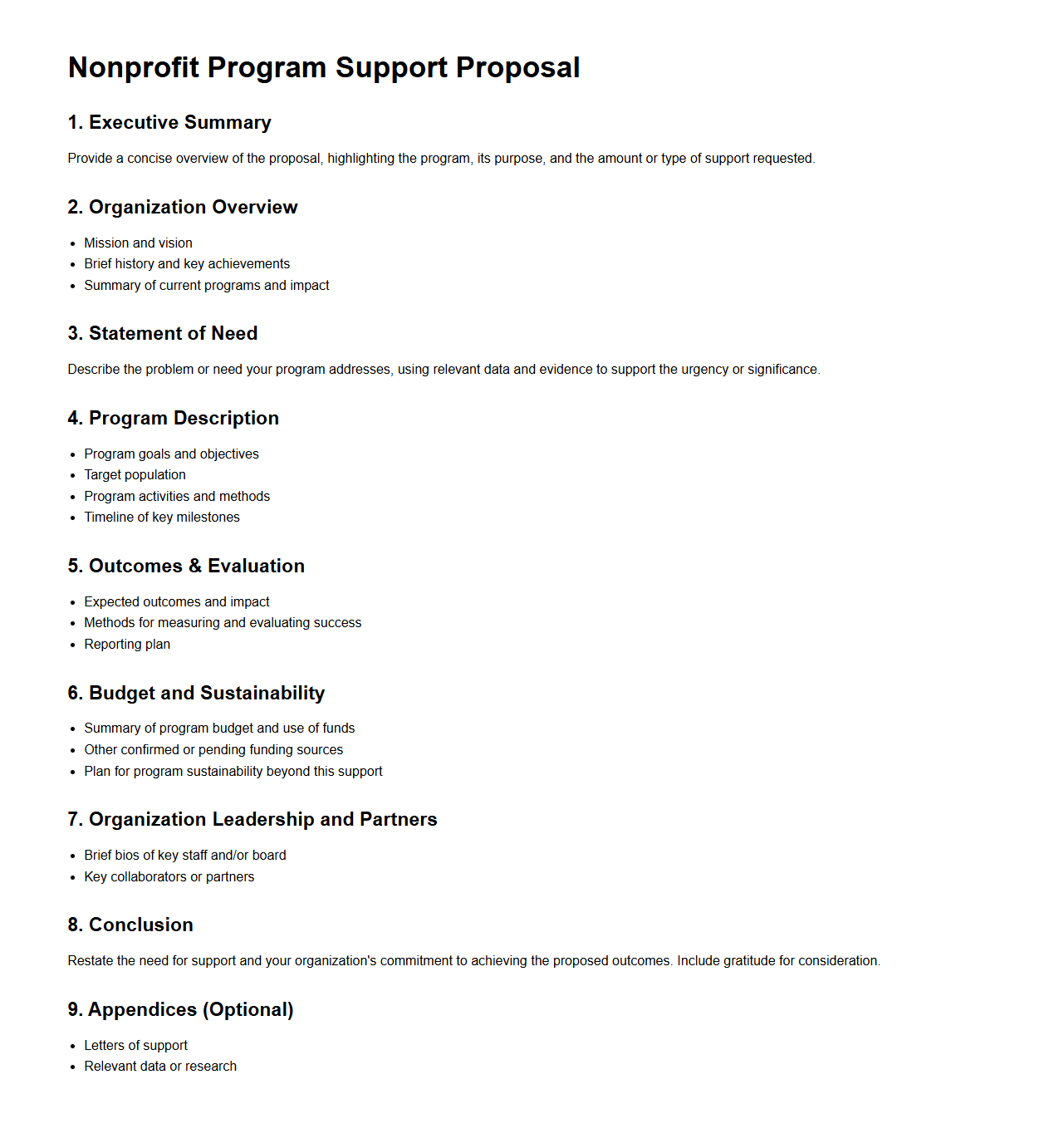 Nonprofit Program Support Proposal Structure