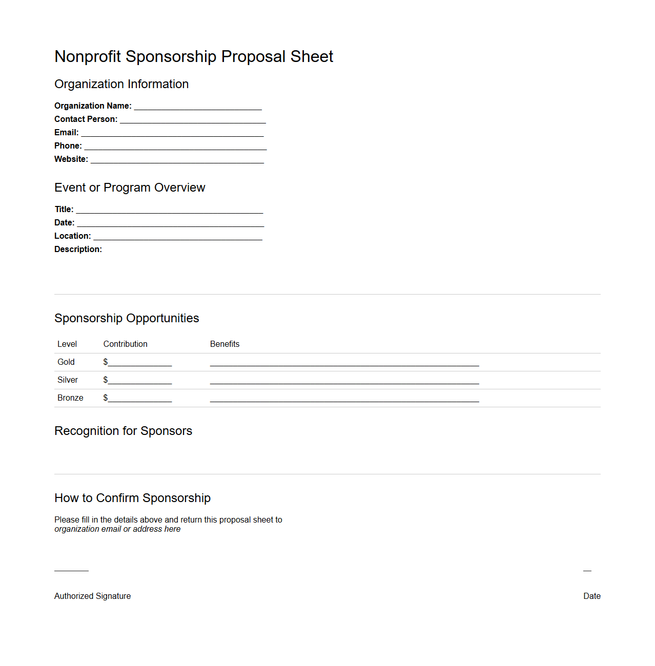 Nonprofit Sponsorship Proposal Sheet