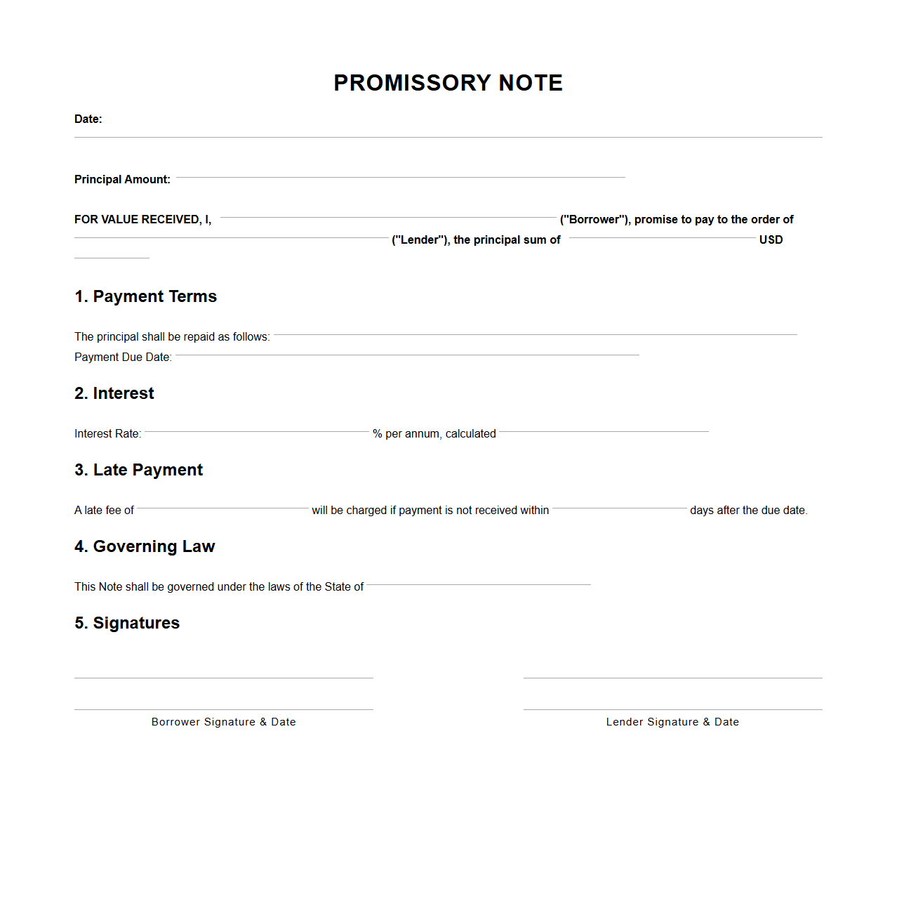 One-Page Promissory Note for Financial Obligations