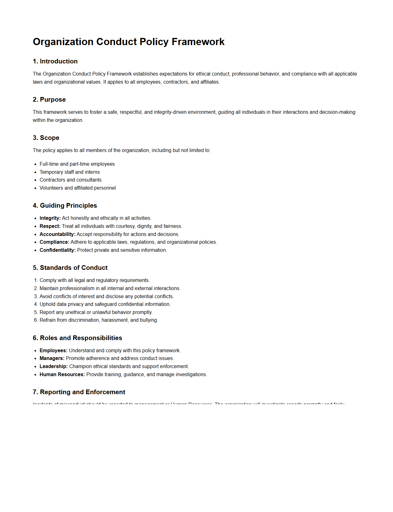 Organization Conduct Policy Framework